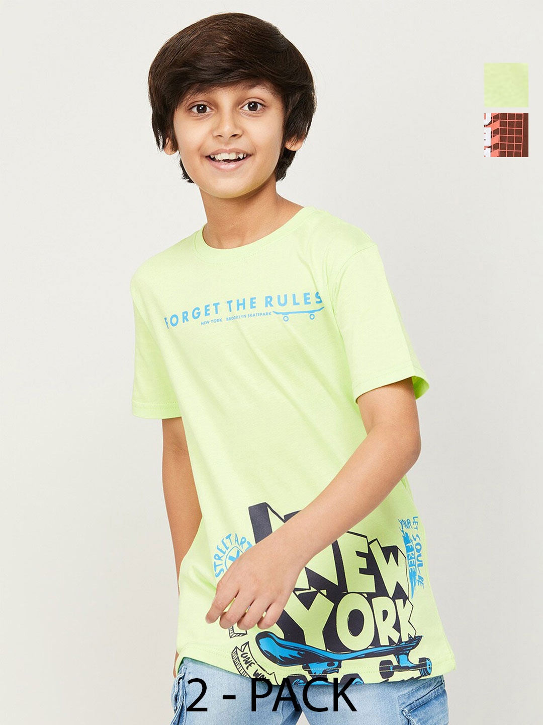 

Fame Forever by Lifestyle Boys Pack Of 2 Typography Printed Pure Cotton T-Shirts, Brown