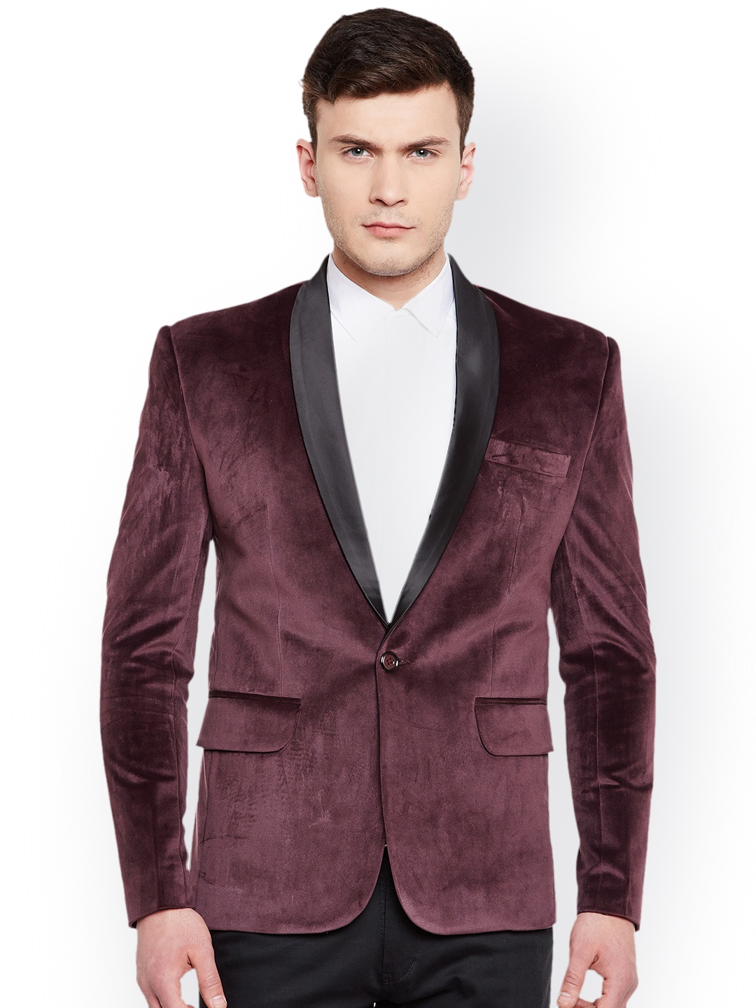 

Wintage Burgundy Single-Breasted Tailored Fit Party Blazer