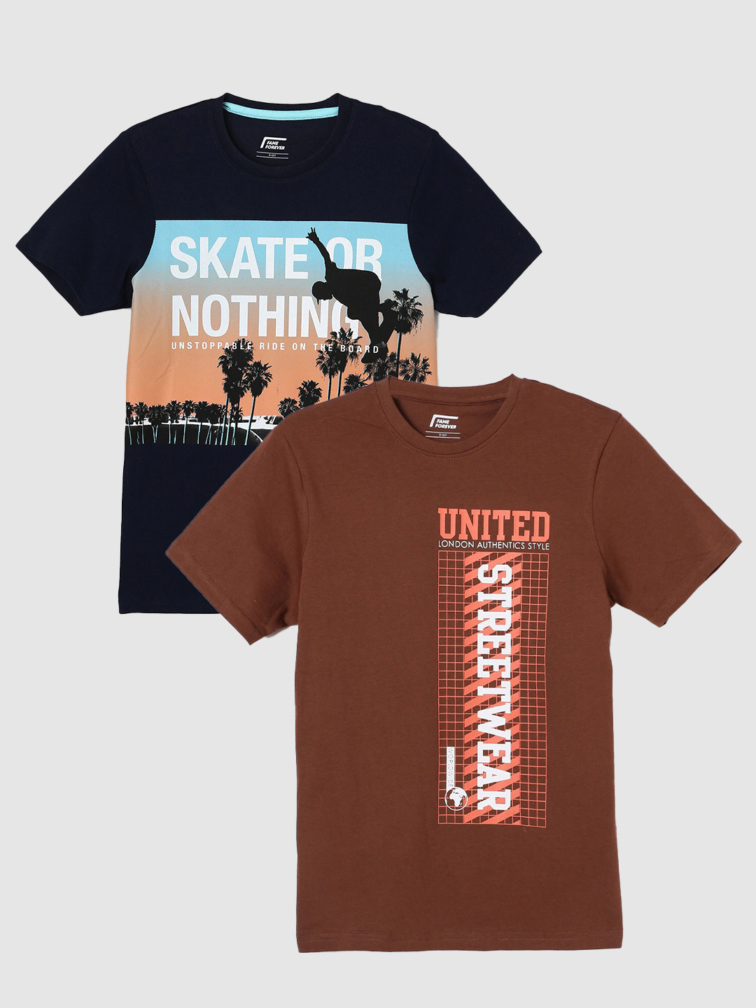 

Fame Forever by Lifestyle Boys Pack Of 2 Printed Cotton T-Shirts, Brown
