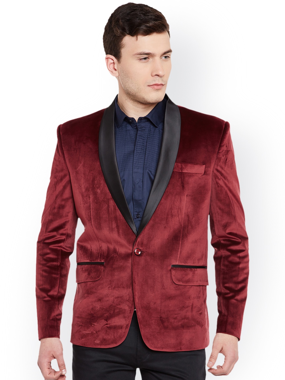 

Wintage Maroon Single-Breasted Tailored Fit Party Blazer