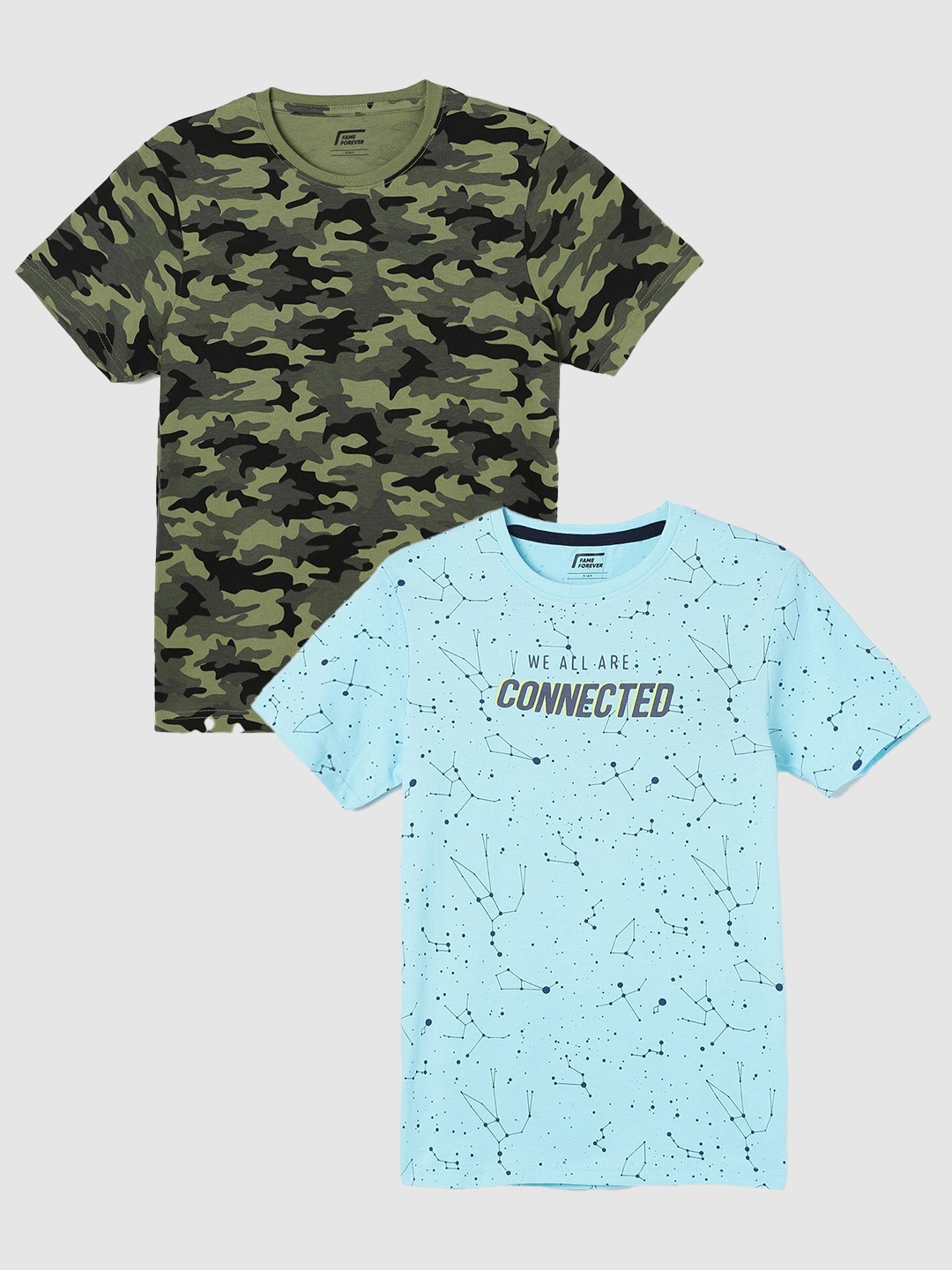 

Fame Forever by Lifestyle Boys Pack Of 2 Printed Cotton Casual T-Shirts, Blue