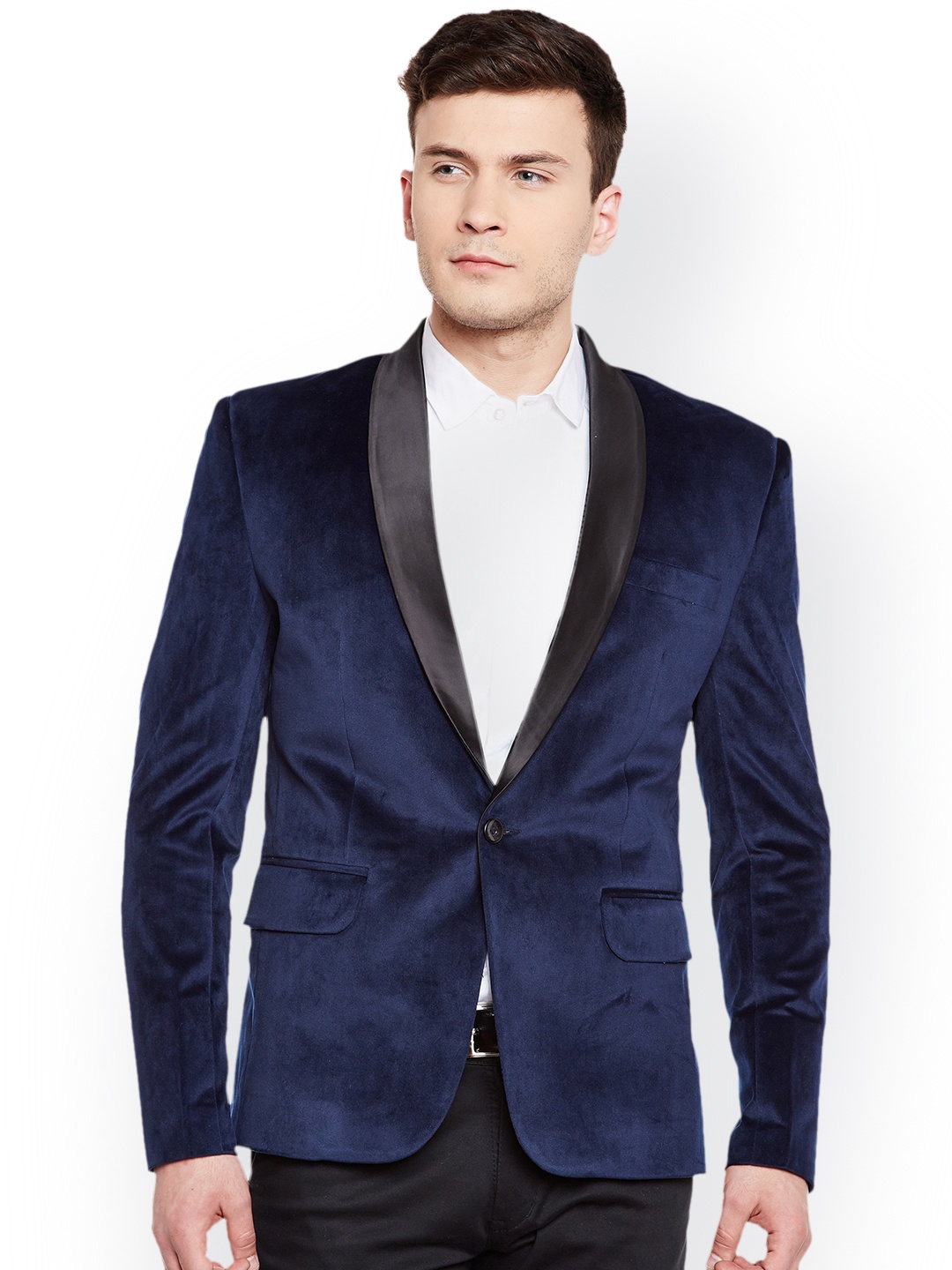 

Wintage Navy Single-Breasted Tailored Fit Tuxedo Blazer, Navy blue