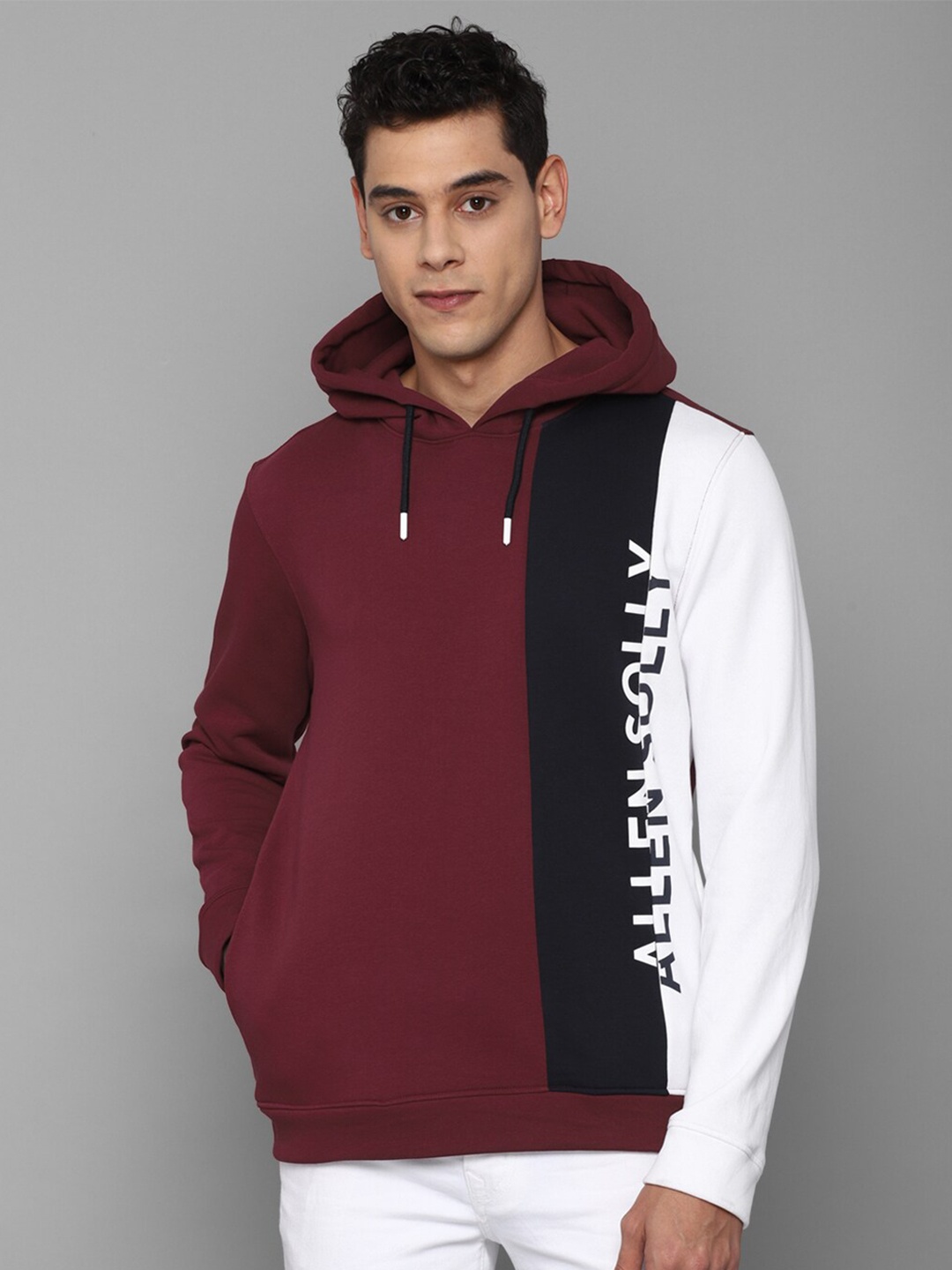 

Allen Solly Colourblocked Hooded Sweatshirt, Maroon