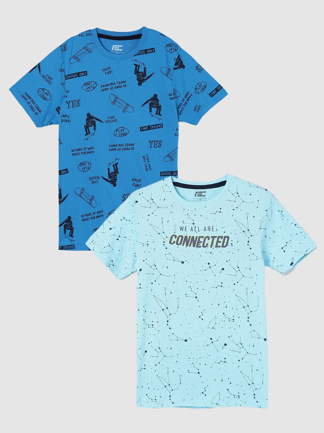 

Fame Forever by Lifestyle Boys Pack Of 2 Printed Cotton Casual T-Shirts, Blue