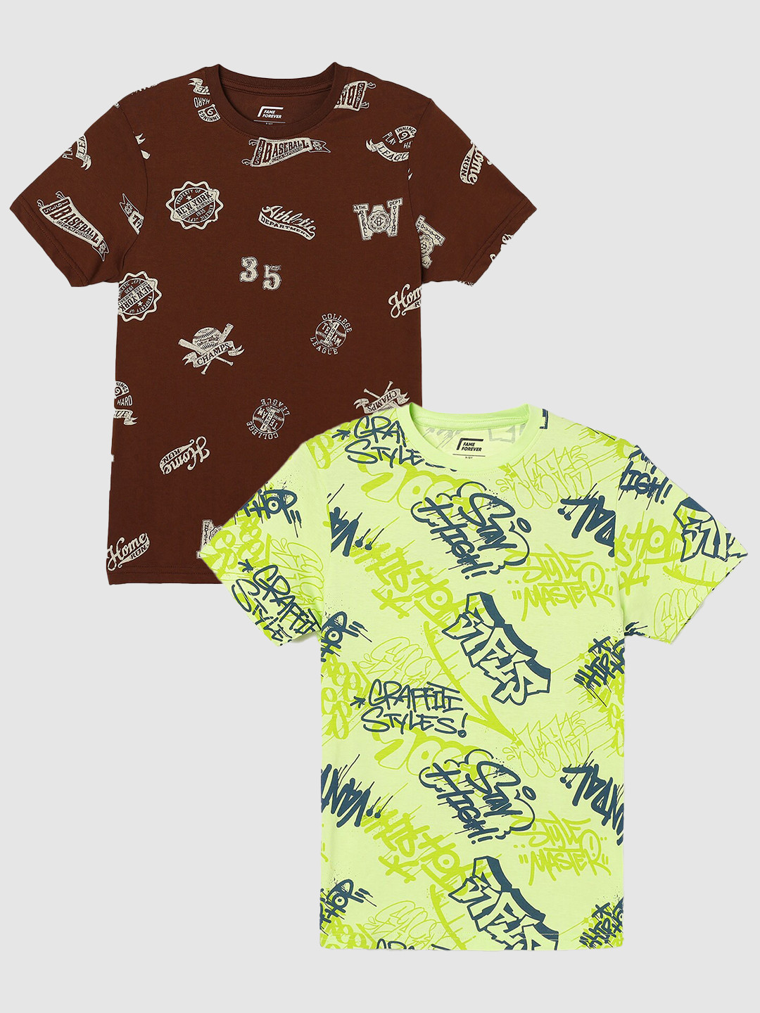 

Fame Forever by Lifestyle Boys Pack Of 2 Printed Cotton Casual T-Shirts, Lime green