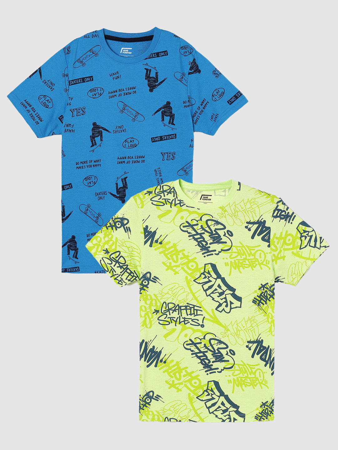 

Fame Forever by Lifestyle Boys Pack Of 2 Printed Cotton Casual T-Shirts, Lime green