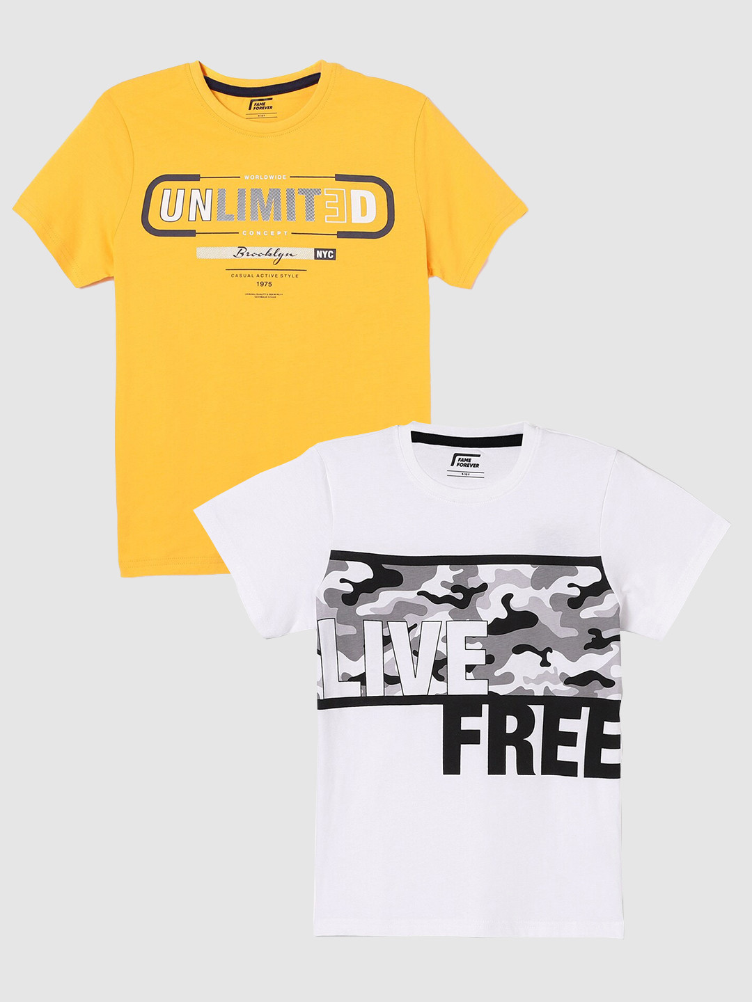 

Fame Forever by Lifestyle Boys Pack Of 2 Printed Pure Cotton Casual T-Shirts, White