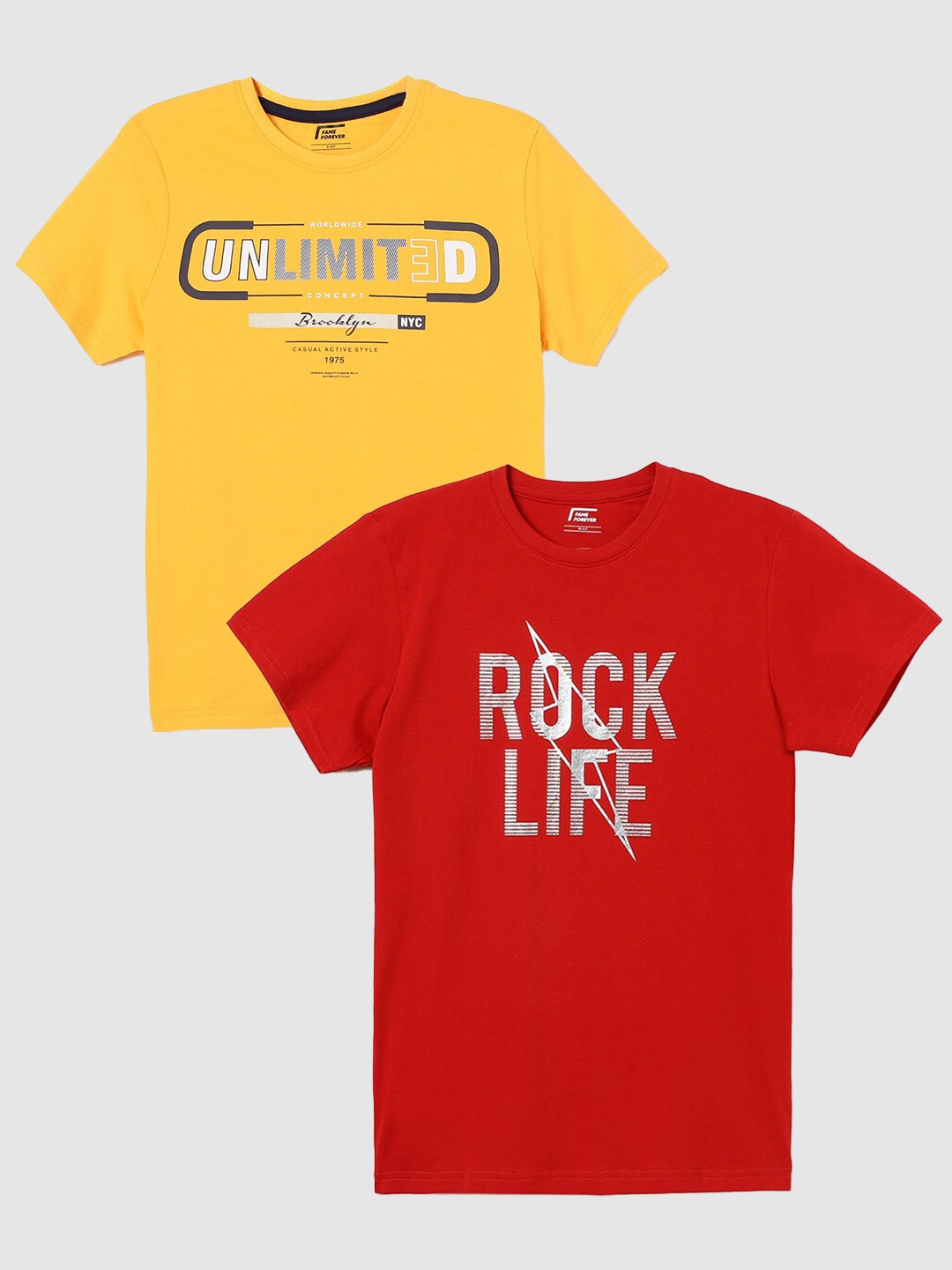 

Fame Forever by Lifestyle Boys Pack Of 2 Printed Pure Cotton Casual T-Shirts, Red