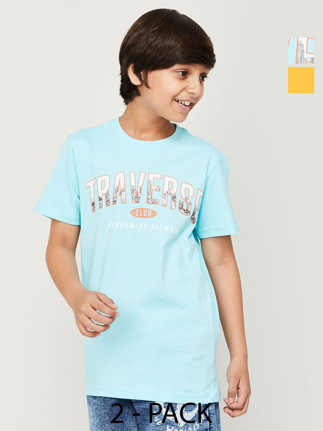 

Fame Forever by Lifestyle Boys Pack Of 2 Printed Pure Cotton Casual T-Shirts, Blue