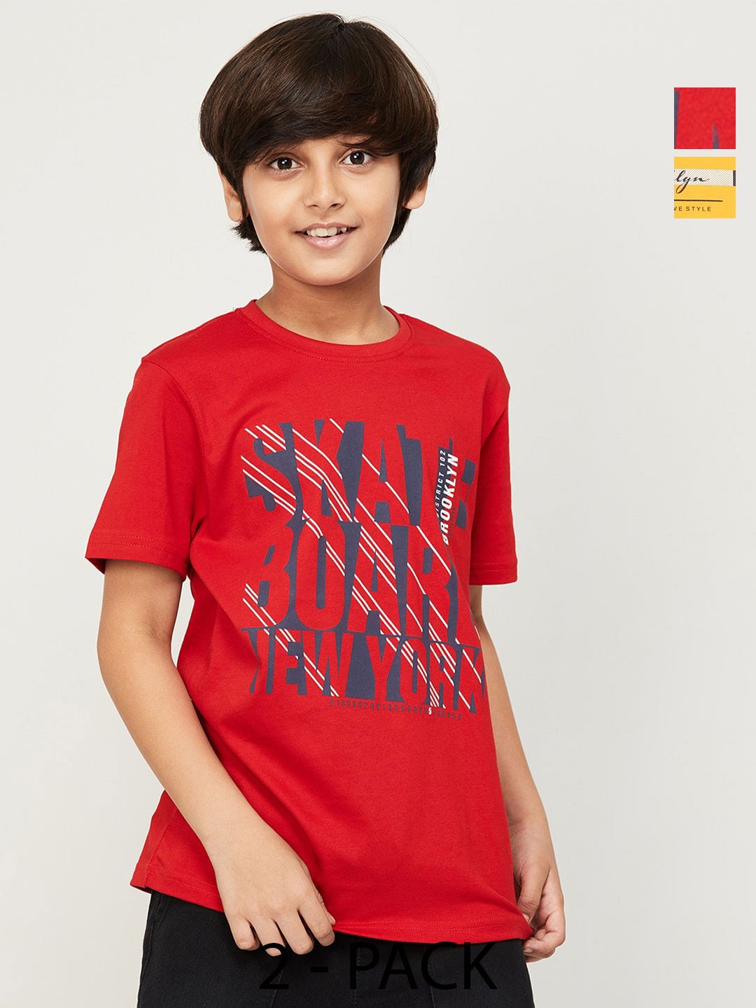

Fame Forever by Lifestyle Boys Pack Of 2 Printed Pure Cotton Casual T-Shirts, Red