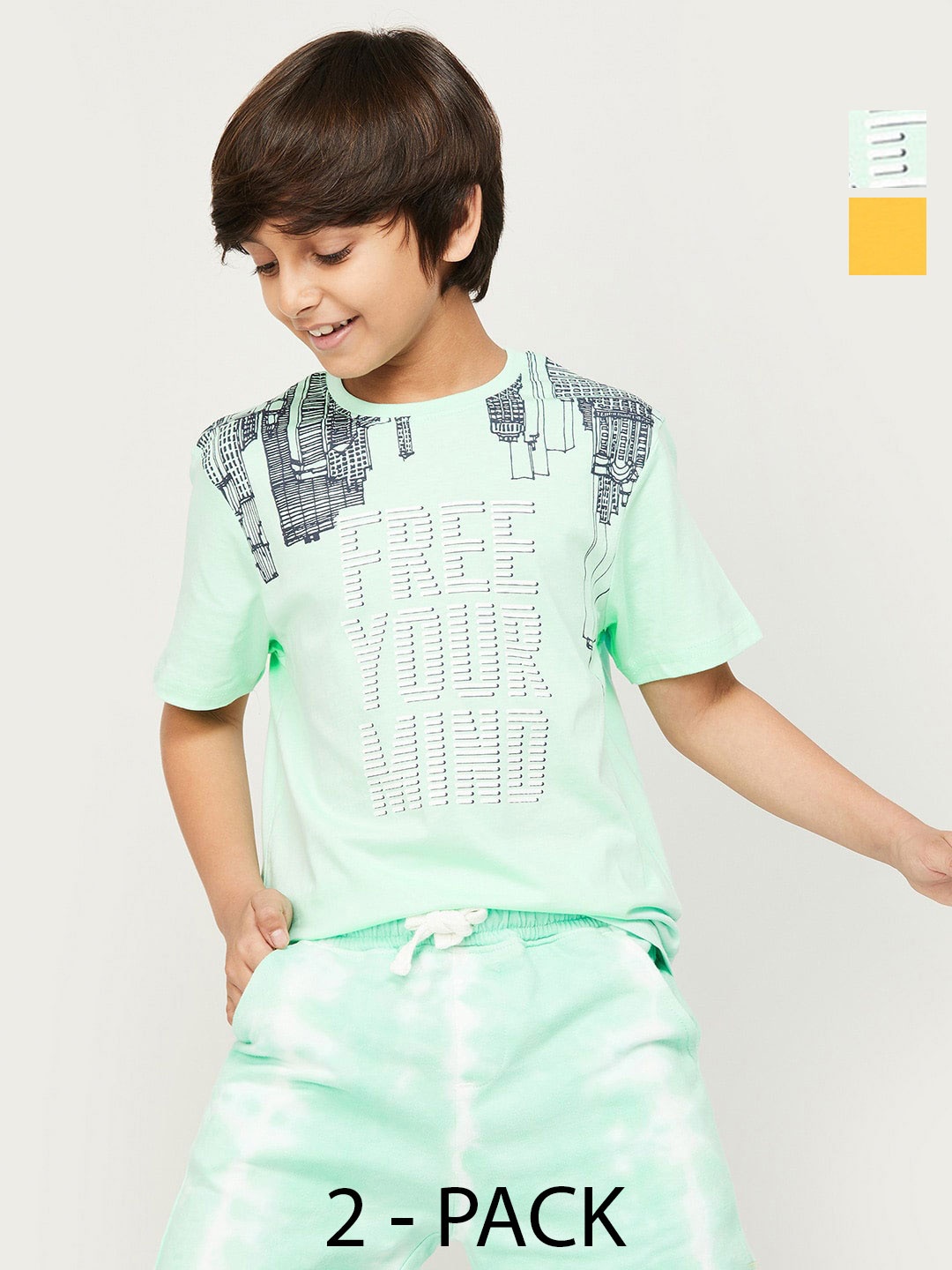 

Fame Forever by Lifestyle Boys Pack Of 2 Printed Pure Cotton Casual T-Shirts, Yellow