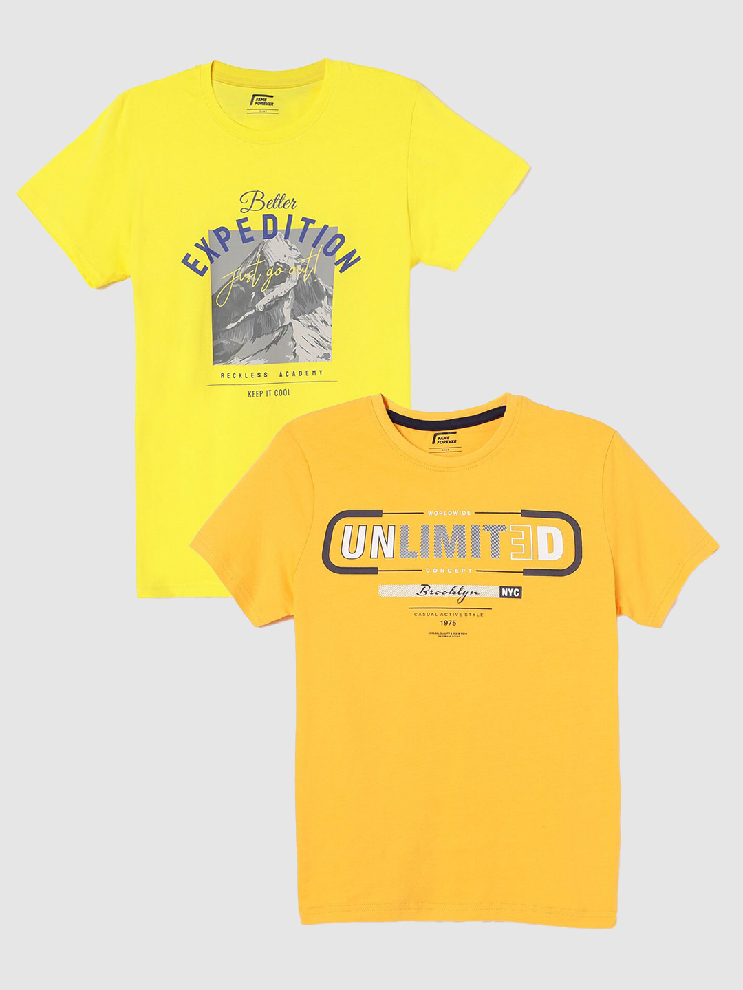 

Fame Forever by Lifestyle Boys Pack Of 2 Printed Pure Cotton Casual T-Shirts, Yellow