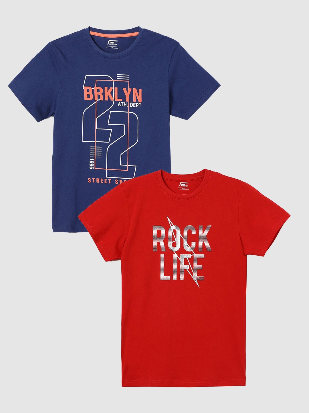 

Fame Forever by Lifestyle Boys Pack Of 2 Printed Pure Cotton Casual T-Shirts, Red