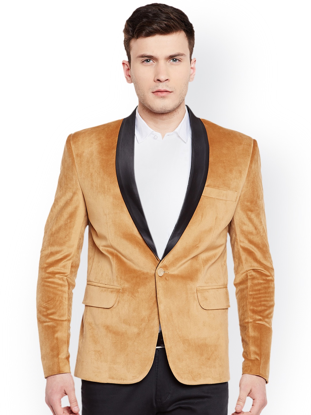 

Wintage Tan Brown Single-Breasted Tailored Fit Party Blazer