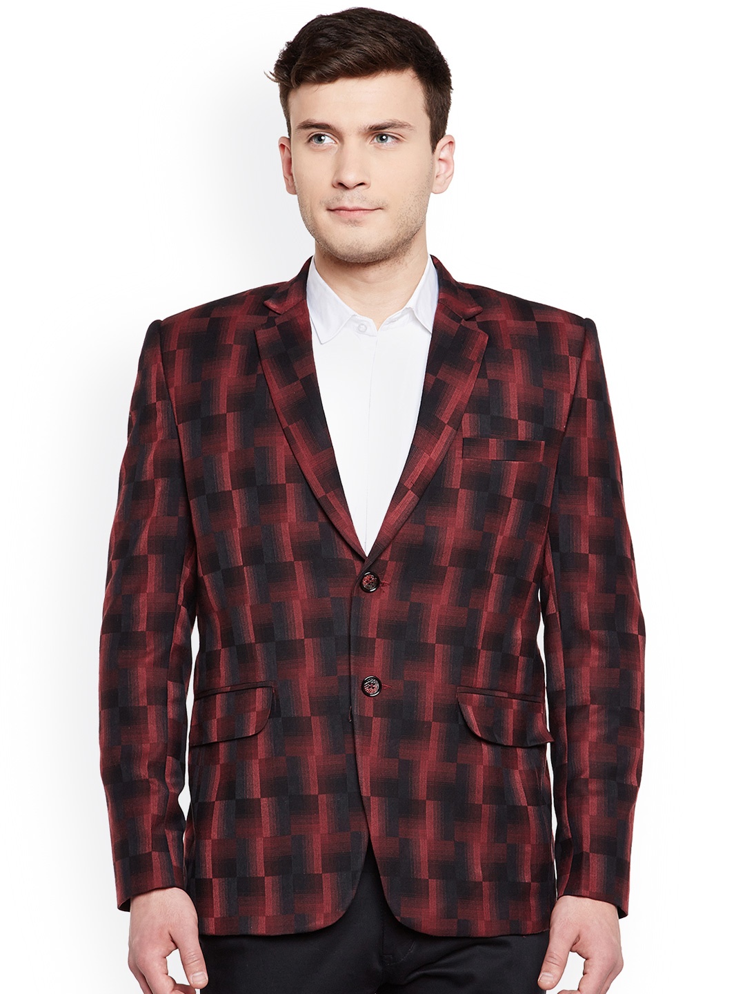 

Wintage Red & Black Checked Single-Breasted Tailored Fit Party Blazer