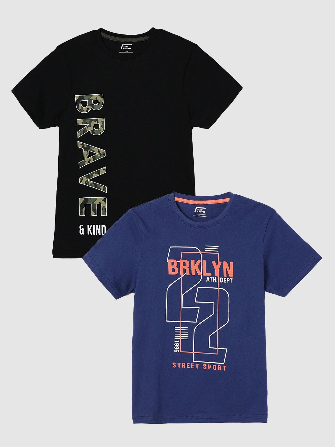 

Fame Forever by Lifestyle Boys Pack Of 2 Printed Cotton Casual T-Shirts, Blue