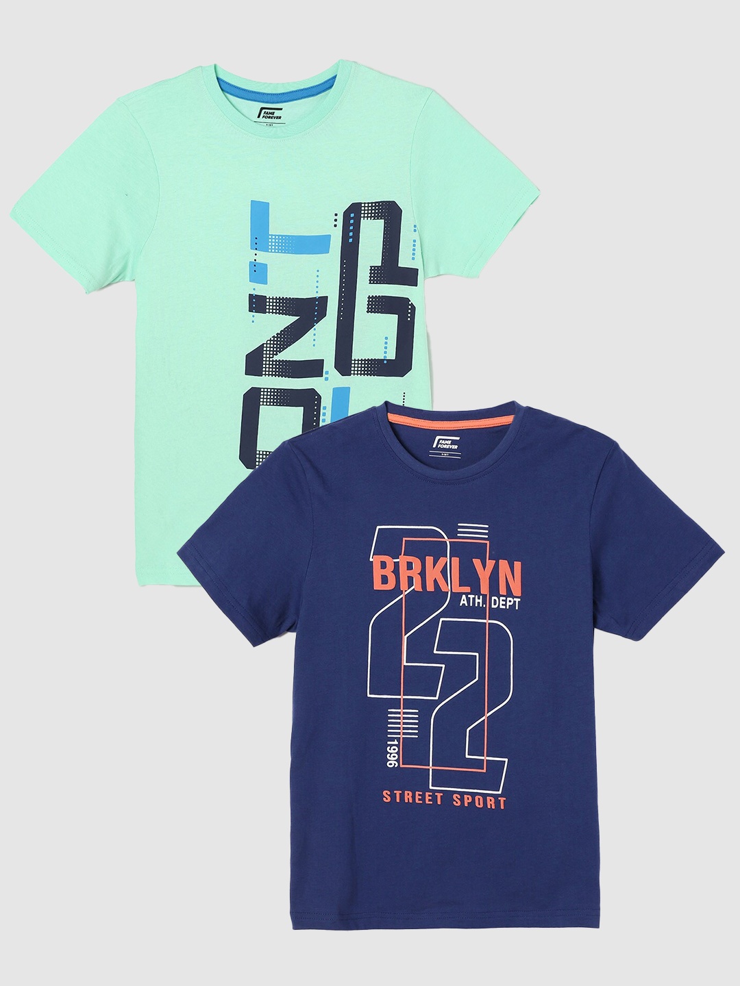 

Fame Forever by Lifestyle Boys Pack Of 2 Printed Cotton Casual T-Shirts, Blue
