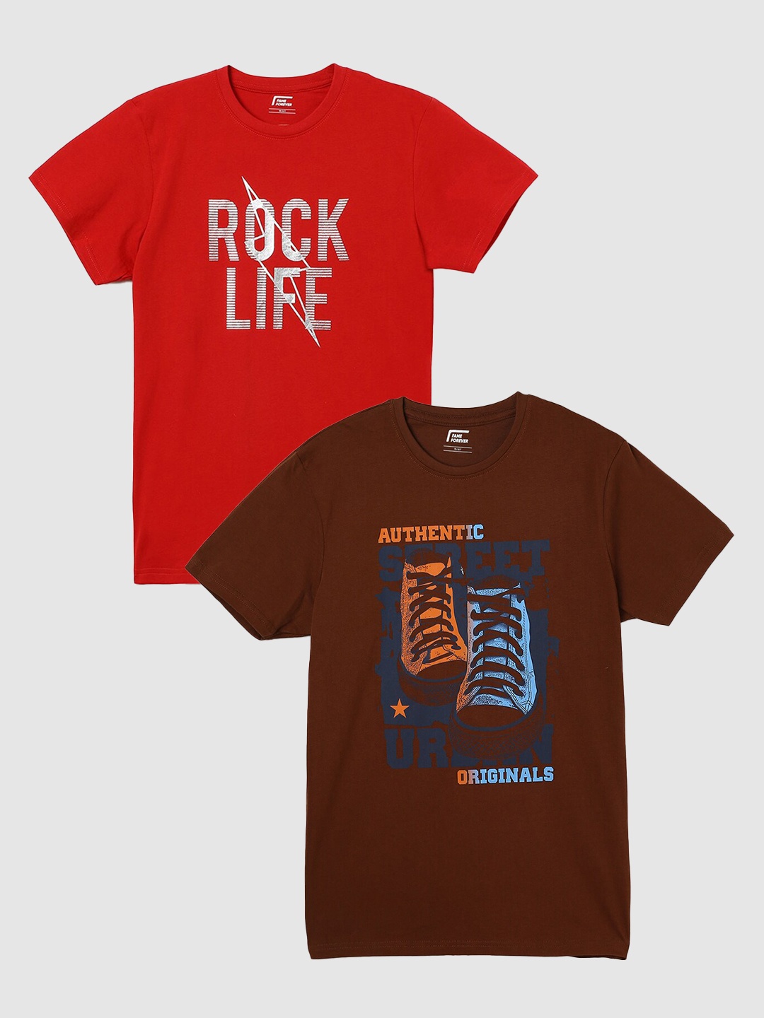 

Fame Forever by Lifestyle Boys Pack Of 2 Printed Pure Cotton Casual T-Shirts, Brown