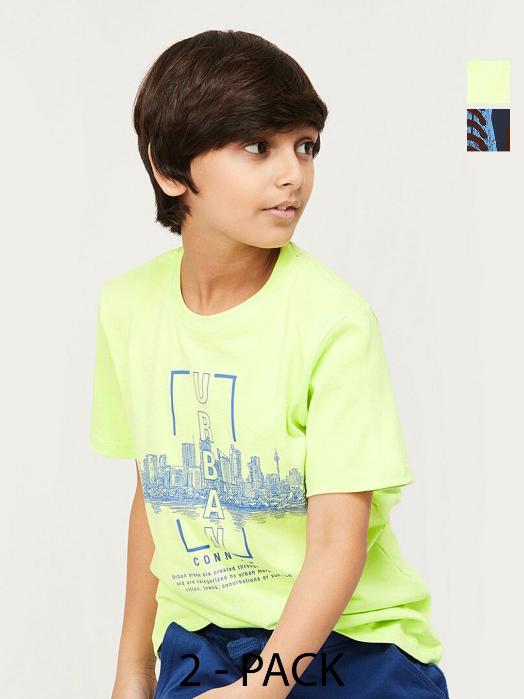 

Fame Forever by Lifestyle Boys Pack Of 2 Printed Pure Cotton Casual T-Shirts, Fluorescent green