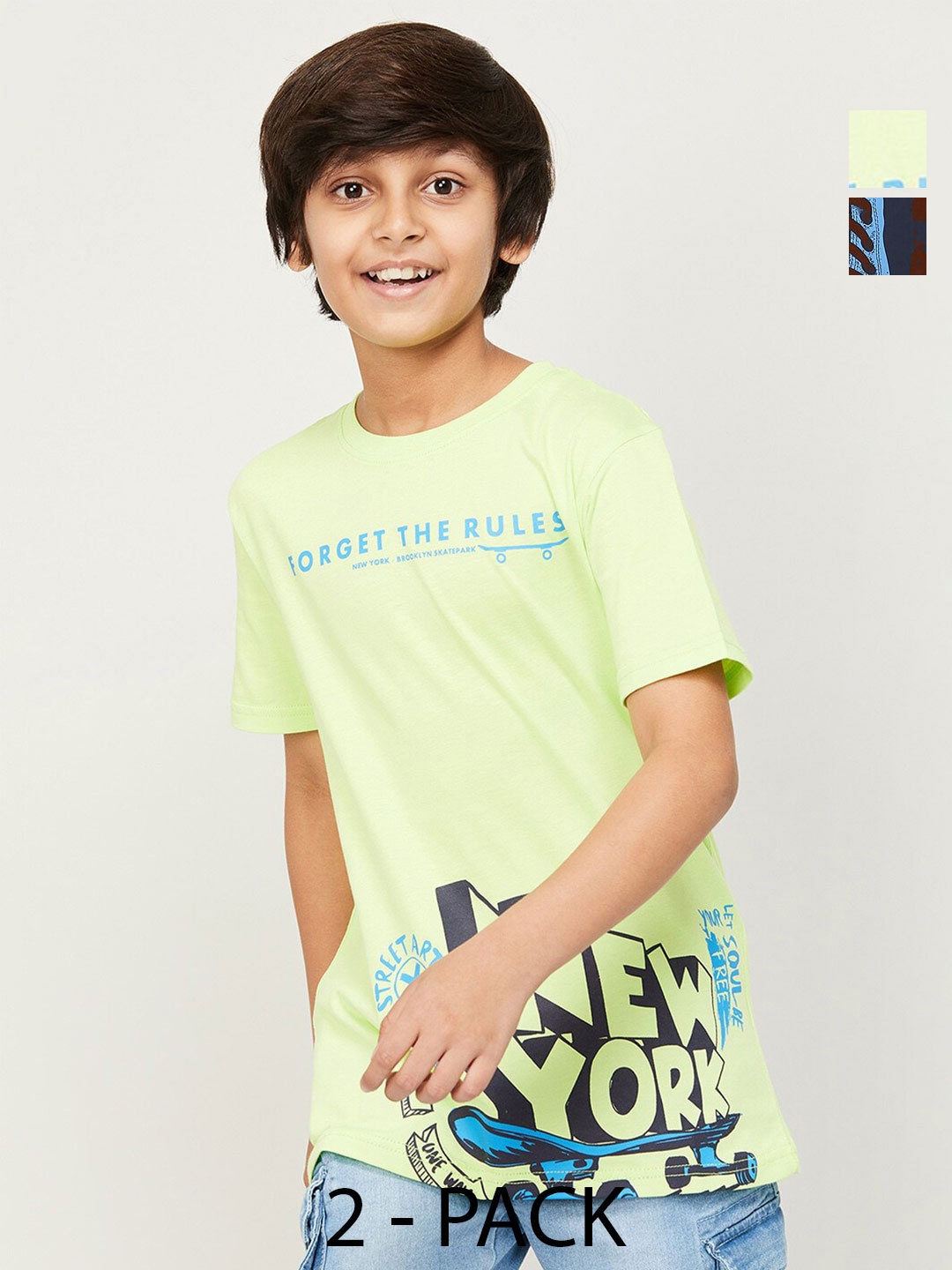 

Fame Forever by Lifestyle Boys Pack Of 2 Printed Pure Cotton Casual T-Shirts, Fluorescent green
