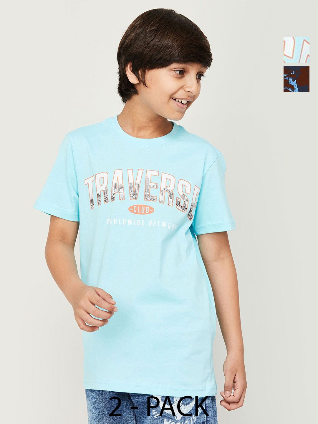 

Fame Forever by Lifestyle Boys Pack Of 2 Printed Pure Cotton Casual T-Shirts, Blue