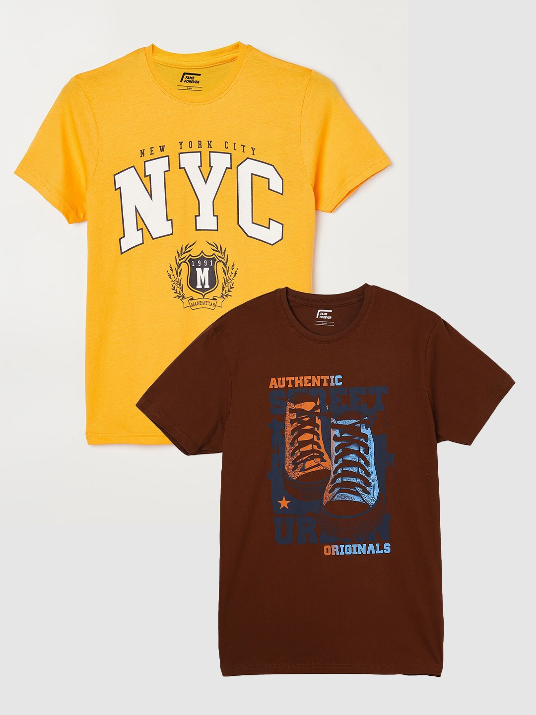 

Fame Forever by Lifestyle Boys Pack Of 2 Printed Cotton Casual T-Shirts, Brown
