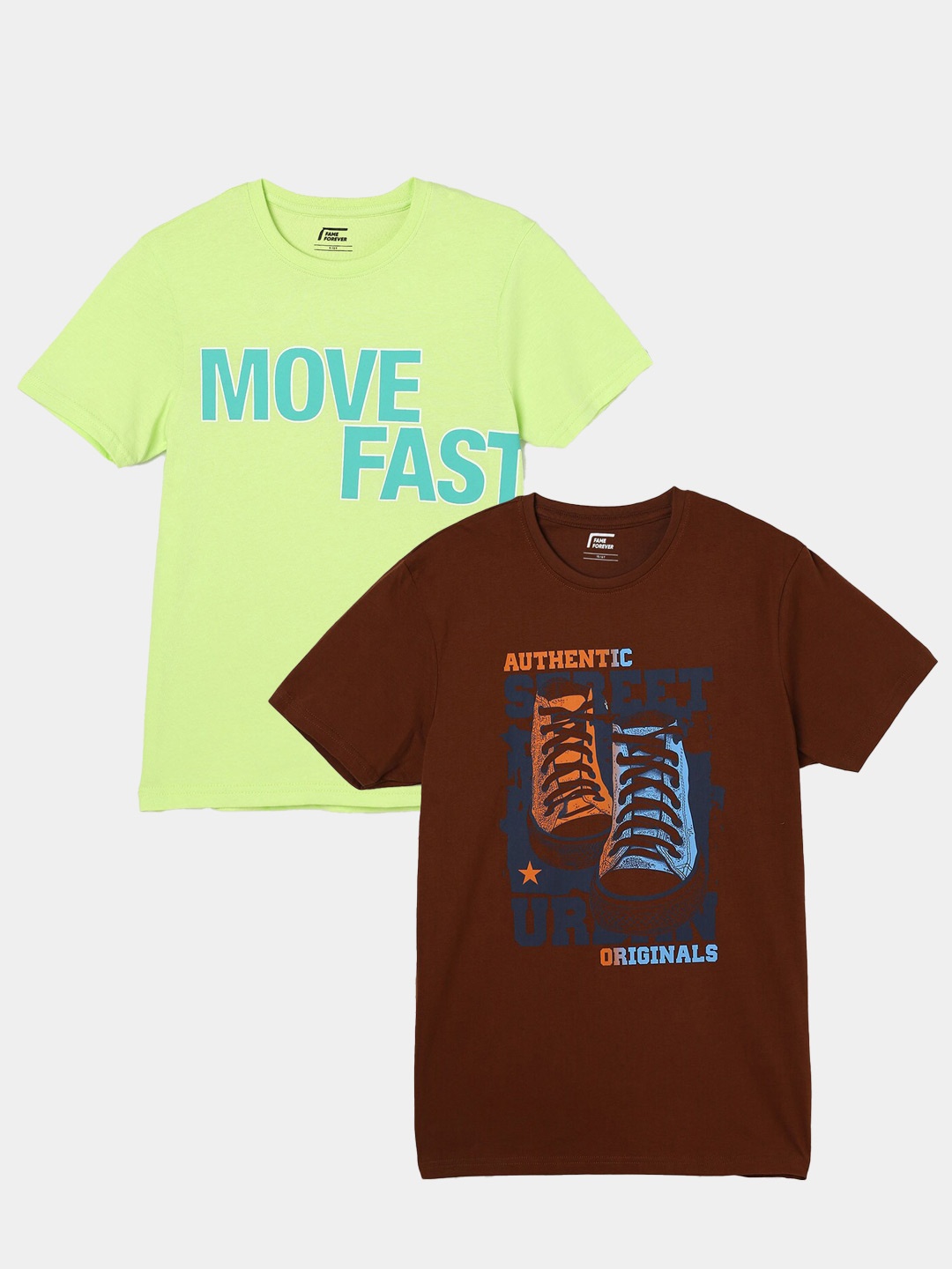 Fame Forever by Lifestyle Boys Pack Of 2 Printed Cotton Casual T-Shirts, Brown