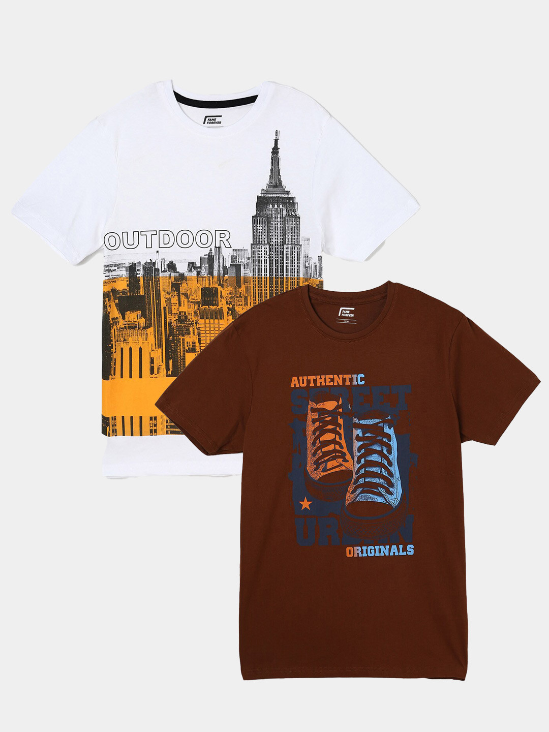 

Fame Forever by Lifestyle Boys Pack Of 2 Printed Cotton Casual T-Shirts, Brown