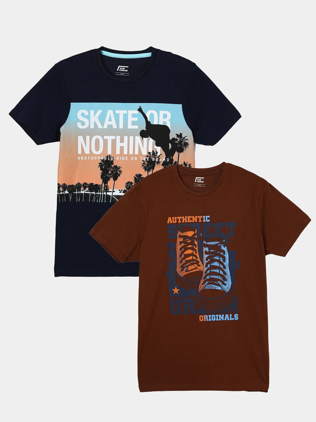 

Fame Forever by Lifestyle Boys Pack Of 2 Printed Cotton Casual T-Shirts, Brown