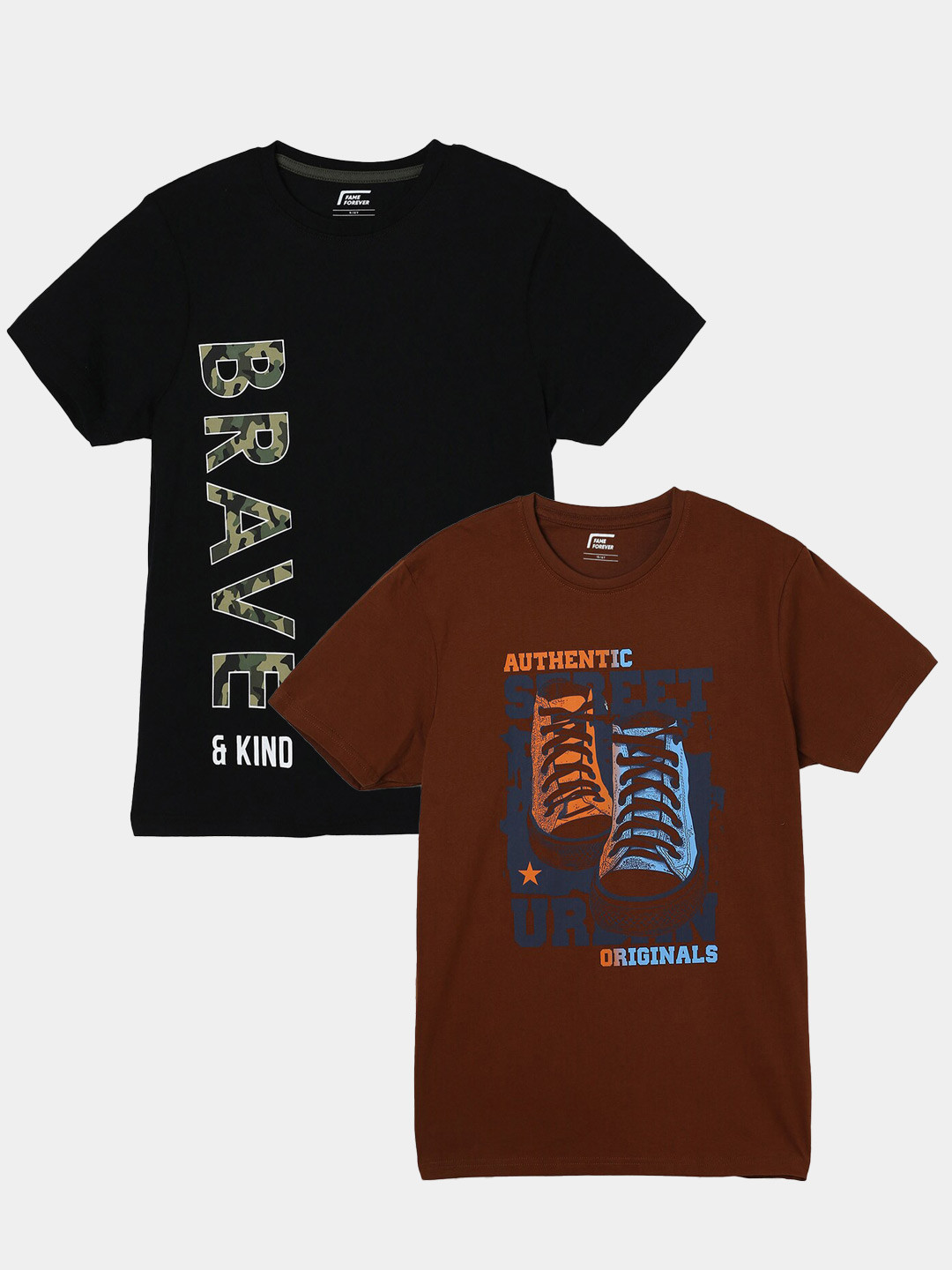 

Fame Forever by Lifestyle Boys Pack Of 2 Printed Cotton Casual T-Shirts, Brown