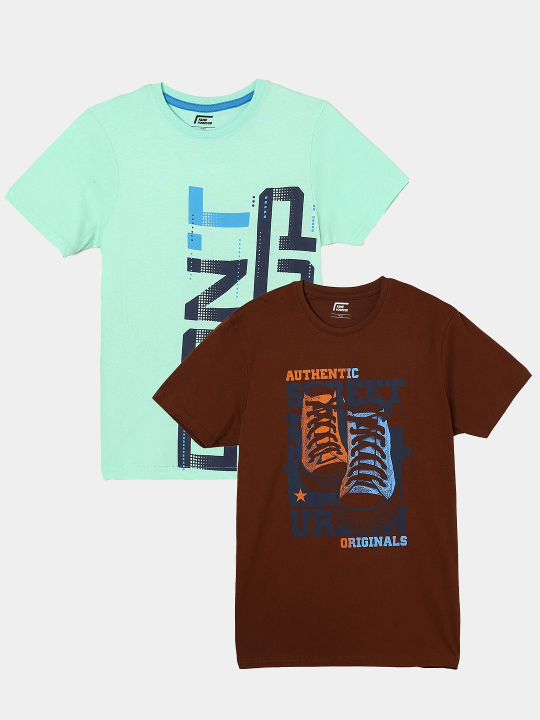 

Fame Forever by Lifestyle Boys Pack Of 2 Printed Cotton Casual T-Shirts, Brown