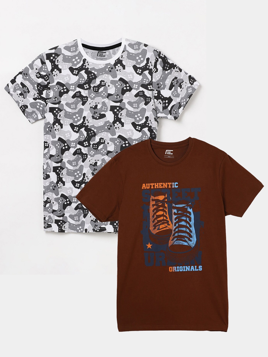 

Fame Forever by Lifestyle Boys Pack Of 2 Printed Pure Cotton Casual T-Shirts, Black