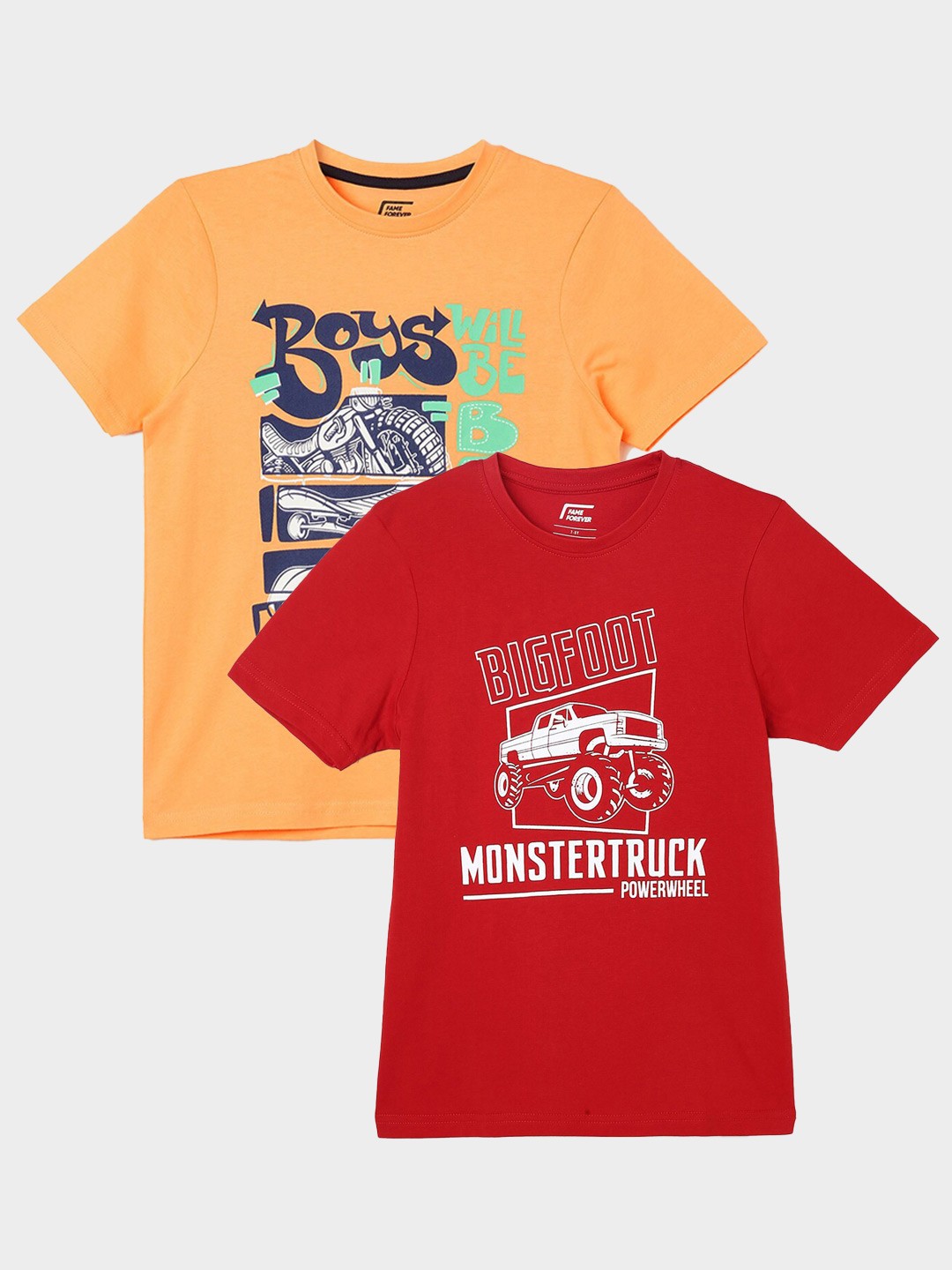 

Fame Forever by Lifestyle Boys Pack Of 2 Printed Pure Cotton Casual T-Shirts, Red