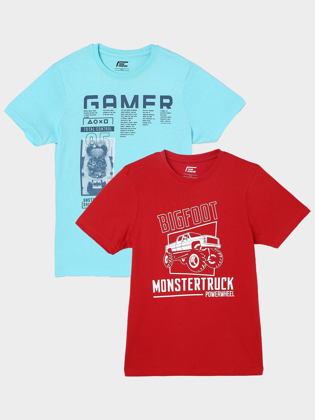 

Fame Forever by Lifestyle Boys Pack Of 2 Printed Cotton Casual T-Shirts, Red
