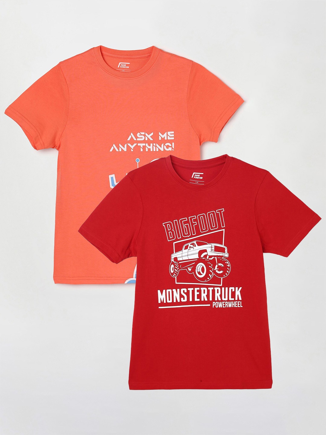 

Fame Forever by Lifestyle Boys Pack Of 2 Printed Cotton Casual T-Shirts, Red