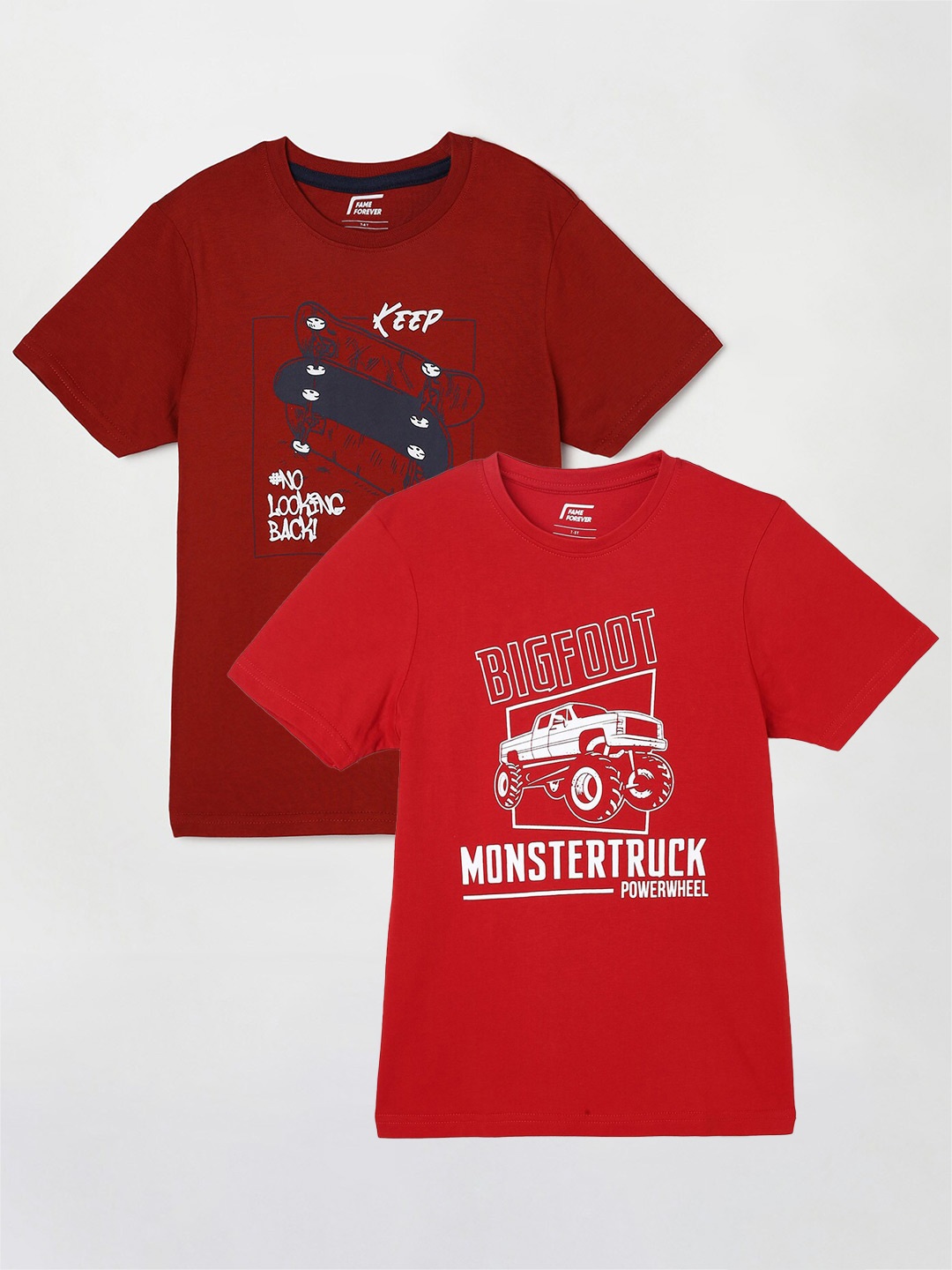 

Fame Forever by Lifestyle Boys Pack Of 2 Printed Cotton Casual T-Shirts, Red