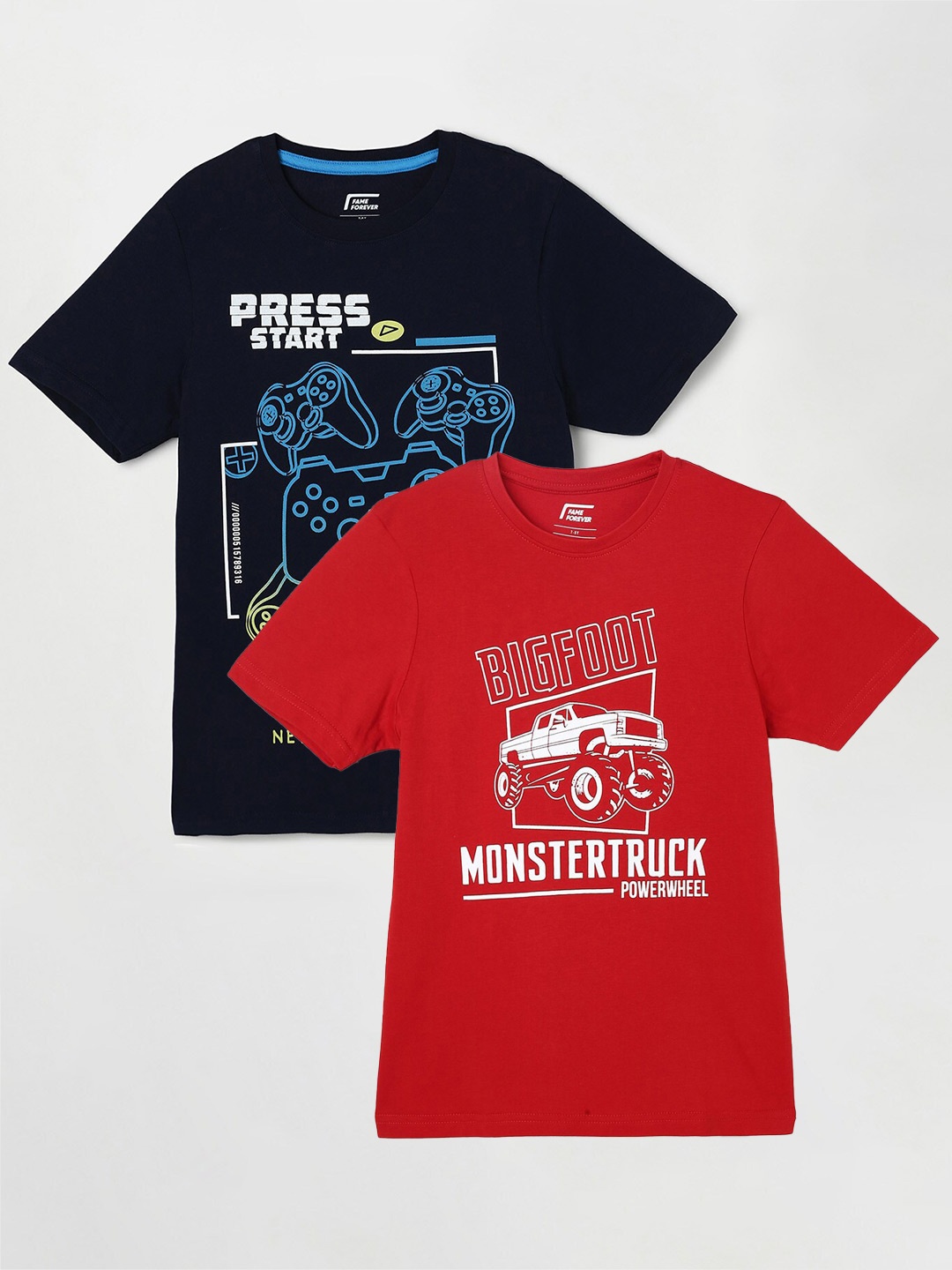 

Fame Forever by Lifestyle Boys Pack Of 2 Printed Cotton Casual T-Shirts, Red