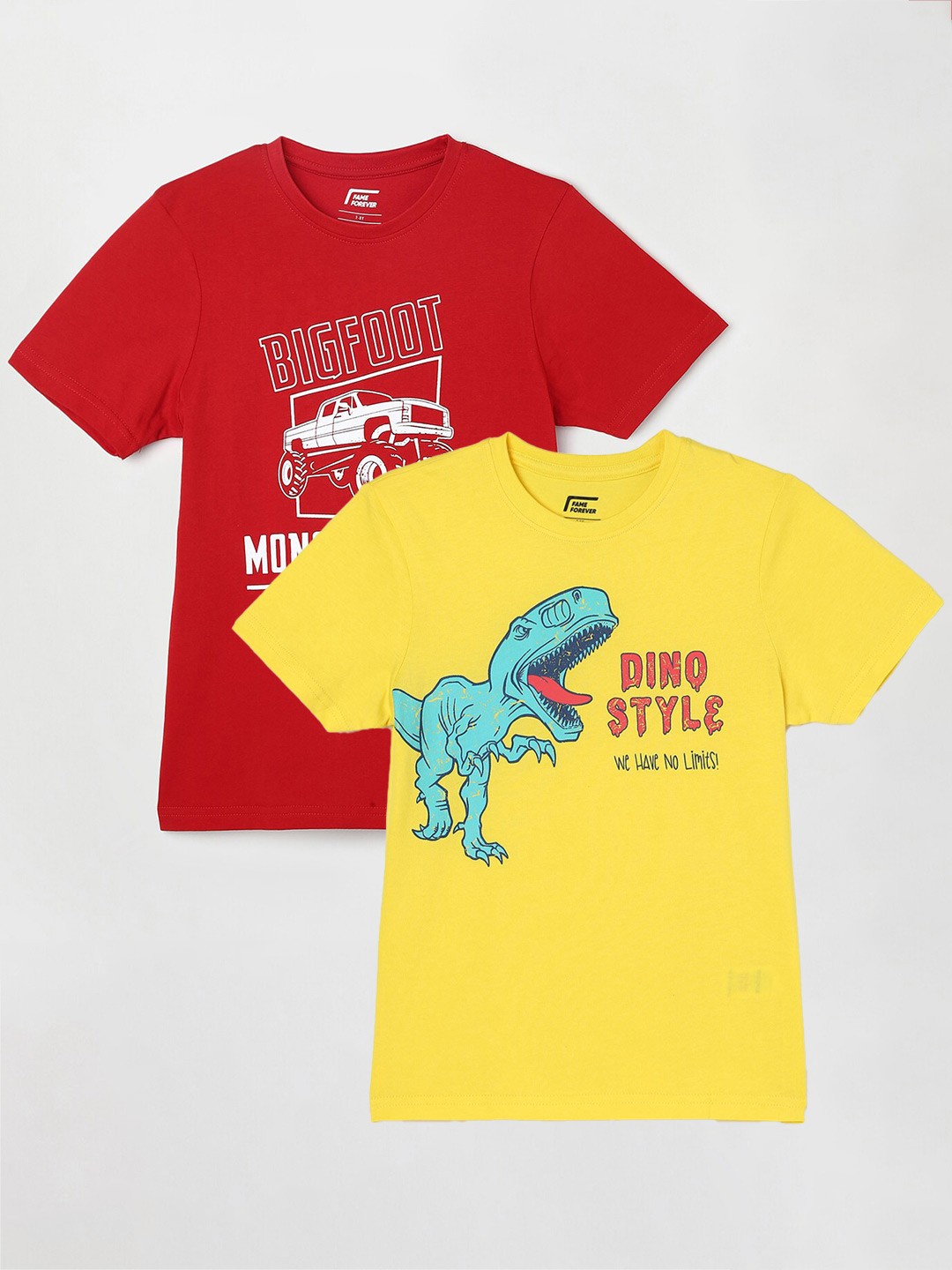 

Fame Forever by Lifestyle Boys Pack Of 2 Printed Cotton Casual T-Shirts, Yellow