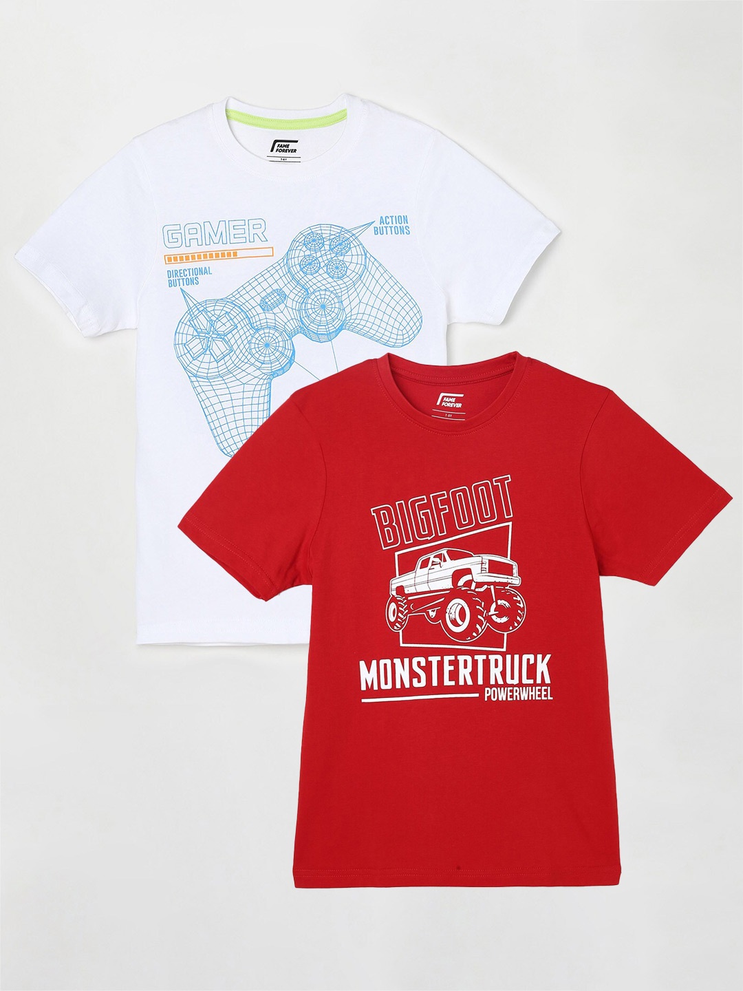 

Fame Forever by Lifestyle Boys Pack Of 2 Printed Cotton Casual T-Shirts, Red