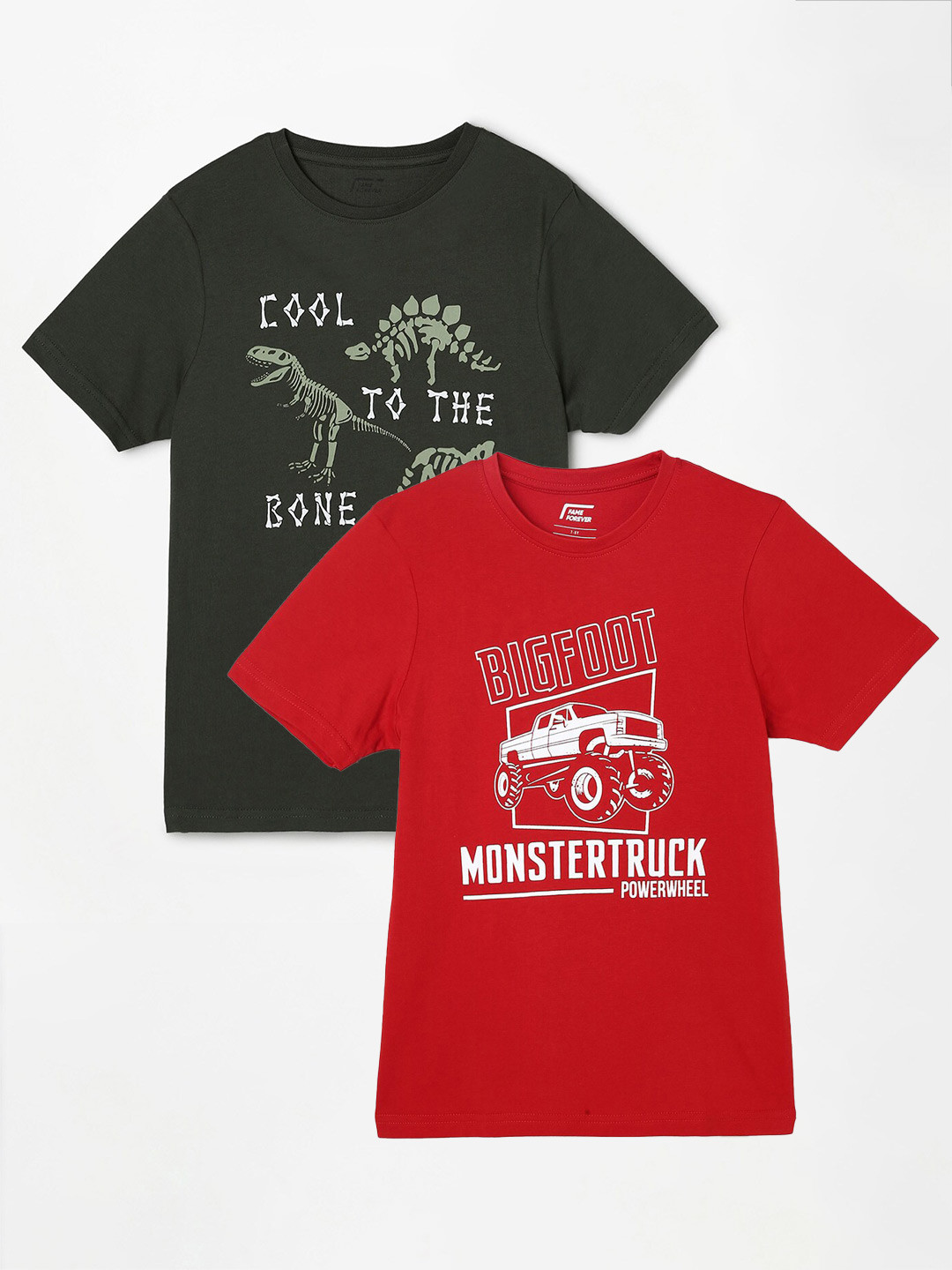 

Fame Forever by Lifestyle Boys Pack Of 2 Printed Cotton Casual T-Shirts, Red