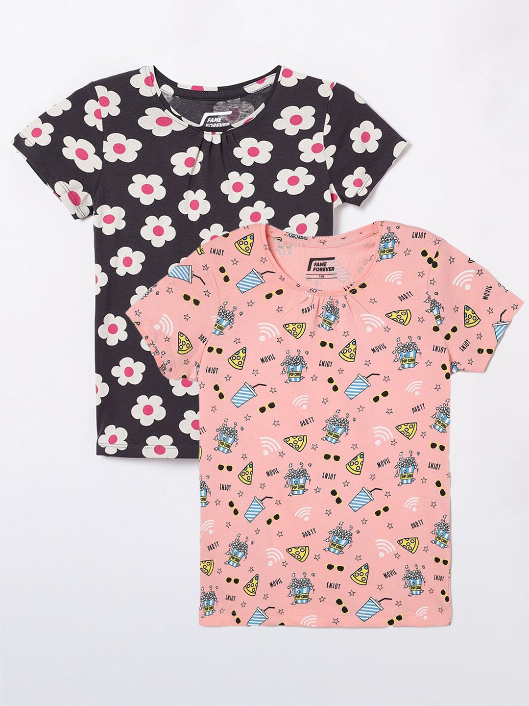

Fame Forever by Lifestyle Girls Pack Of 2 Printed Cotton Casual T-Shirts, Peach