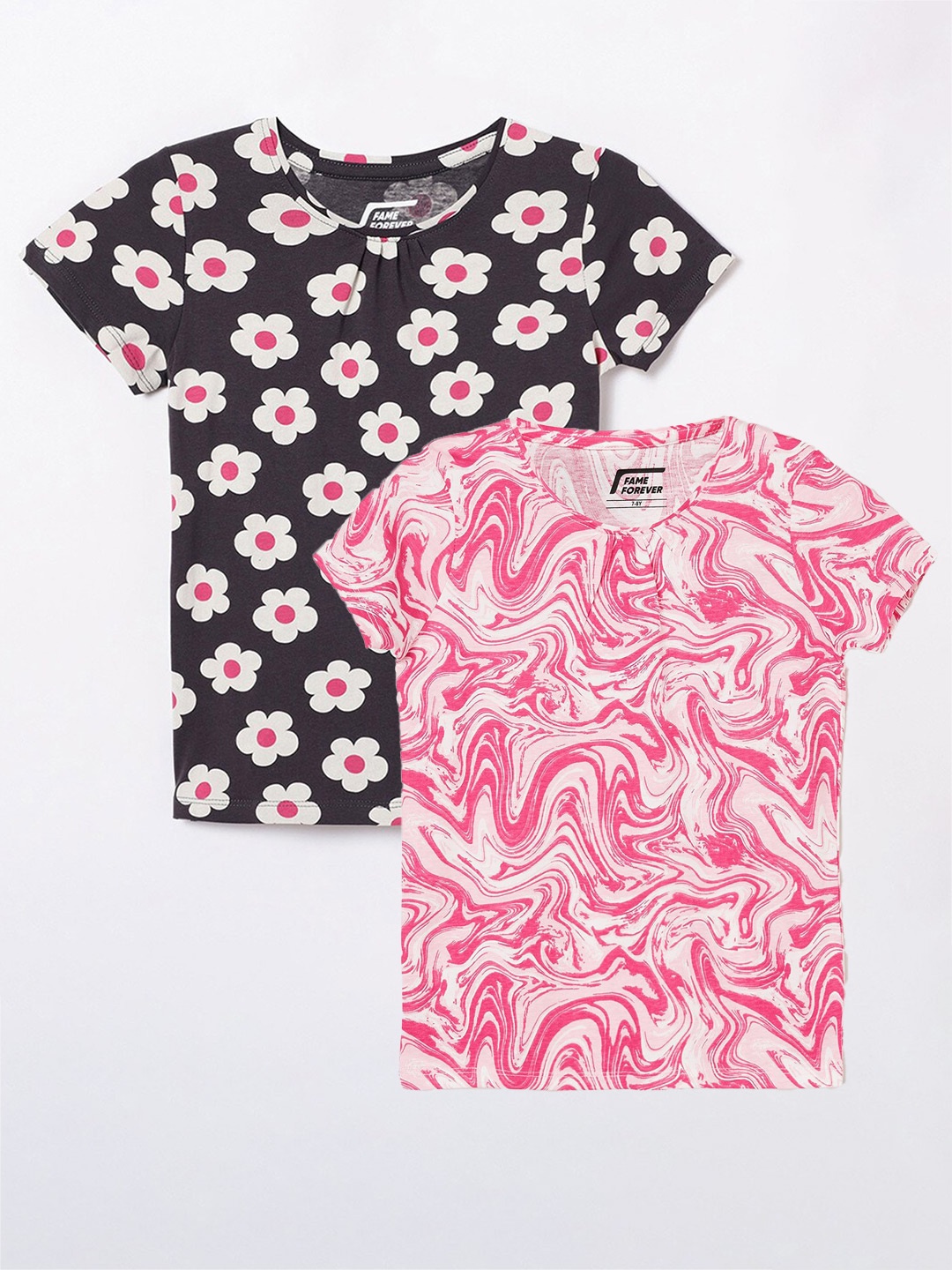 

Fame Forever by Lifestyle Girls Pack Of 2 Printed Cotton Casual T-Shirts, Pink