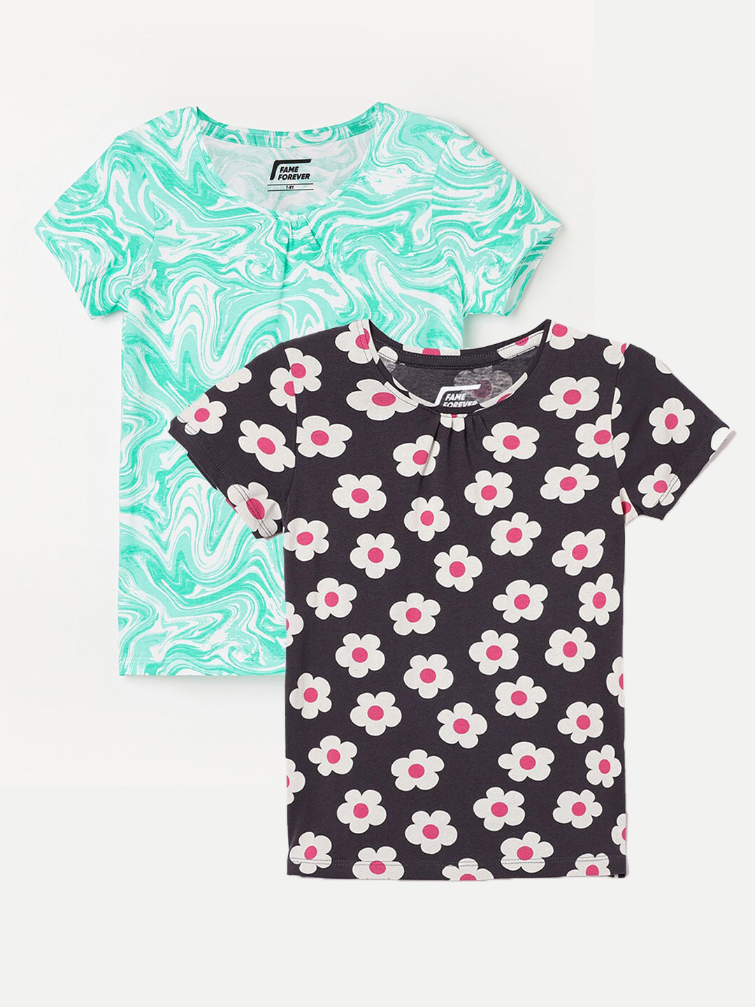 

Fame Forever by Lifestyle Girls Pack Of 2 Printed Cotton Casual T-Shirts, Charcoal