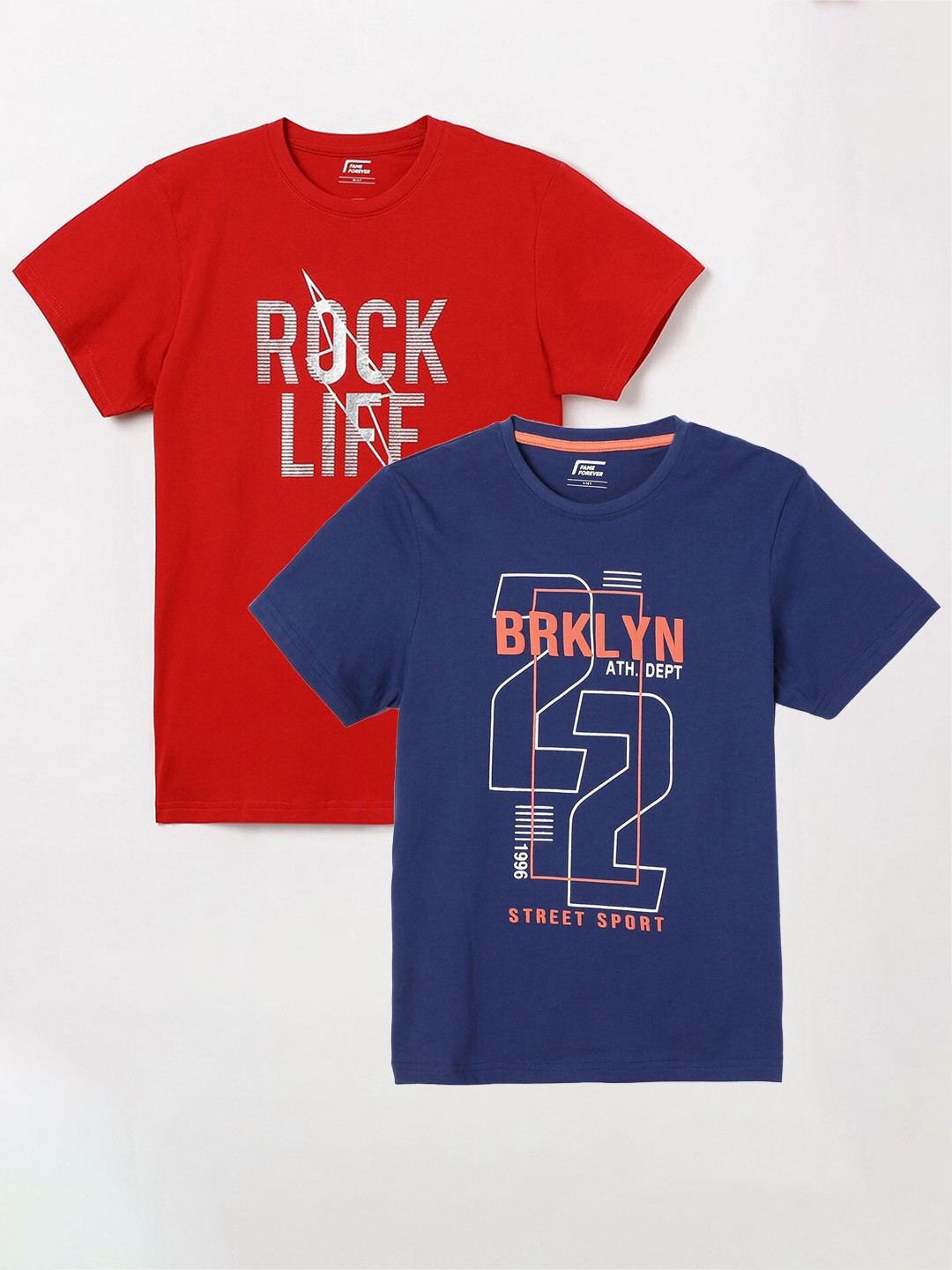 

Fame Forever by Lifestyle Boys Pack Of 2 Printed Cotton Casual T-Shirts, Blue