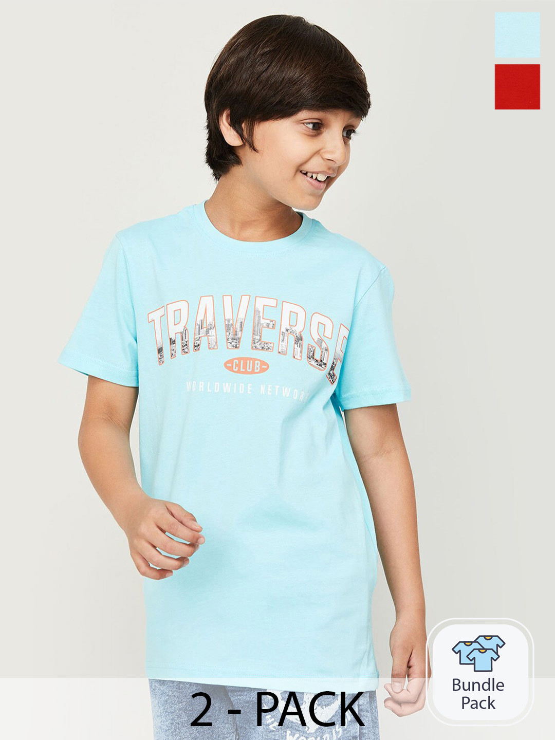 

Fame Forever by Lifestyle Boys Pack Of 2 Printed Pure Cotton Casual T-Shirts, Blue