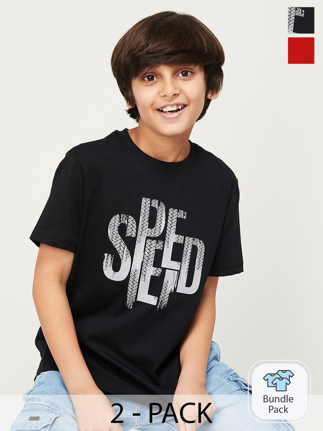 

Fame Forever by Lifestyle Boys Pack Of 2 Printed Pure Cotton Casual T-Shirts, Black
