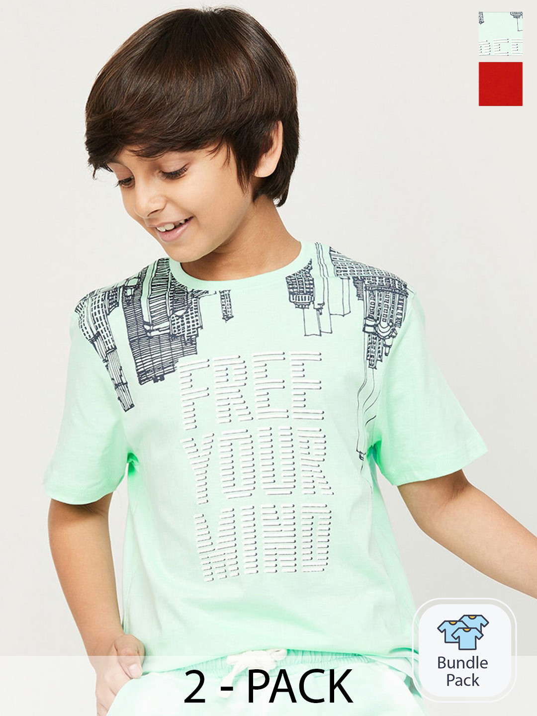 

Fame Forever by Lifestyle Boys Pack Of 2 Printed Pure Cotton Casual T-Shirts, Green