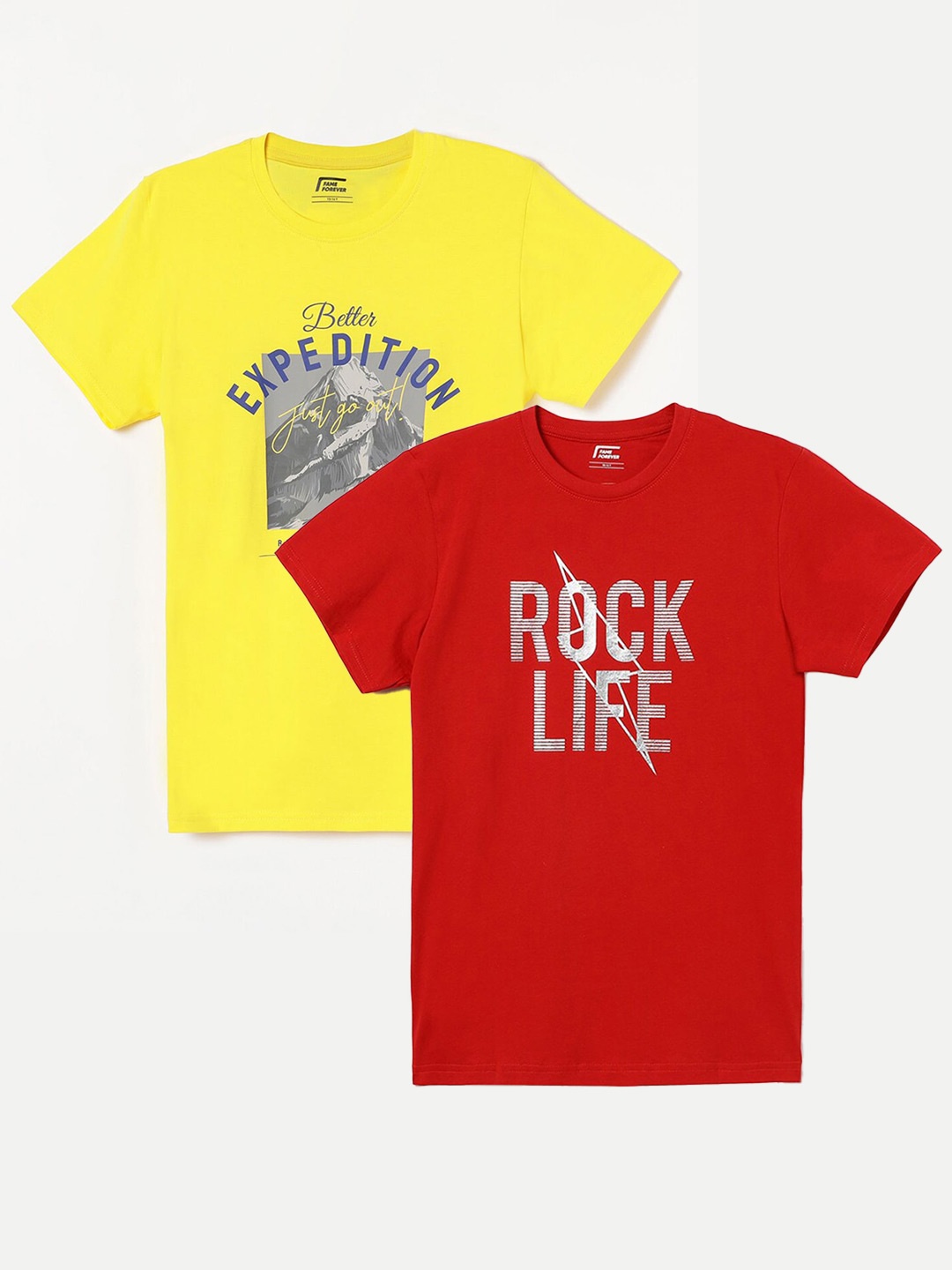 

Fame Forever by Lifestyle Boys Pack Of 2 Printed Pure Cotton Casual T-Shirts, Red