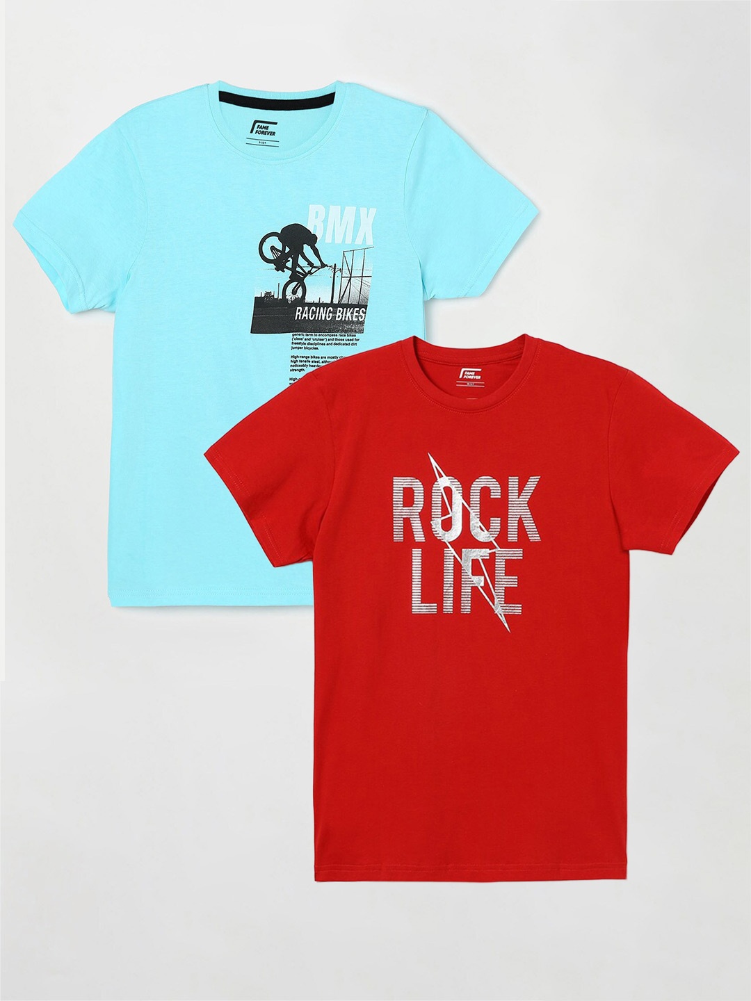 

Fame Forever by Lifestyle Boys Pack Of 2 Printed Cotton Casual T-Shirts, Red