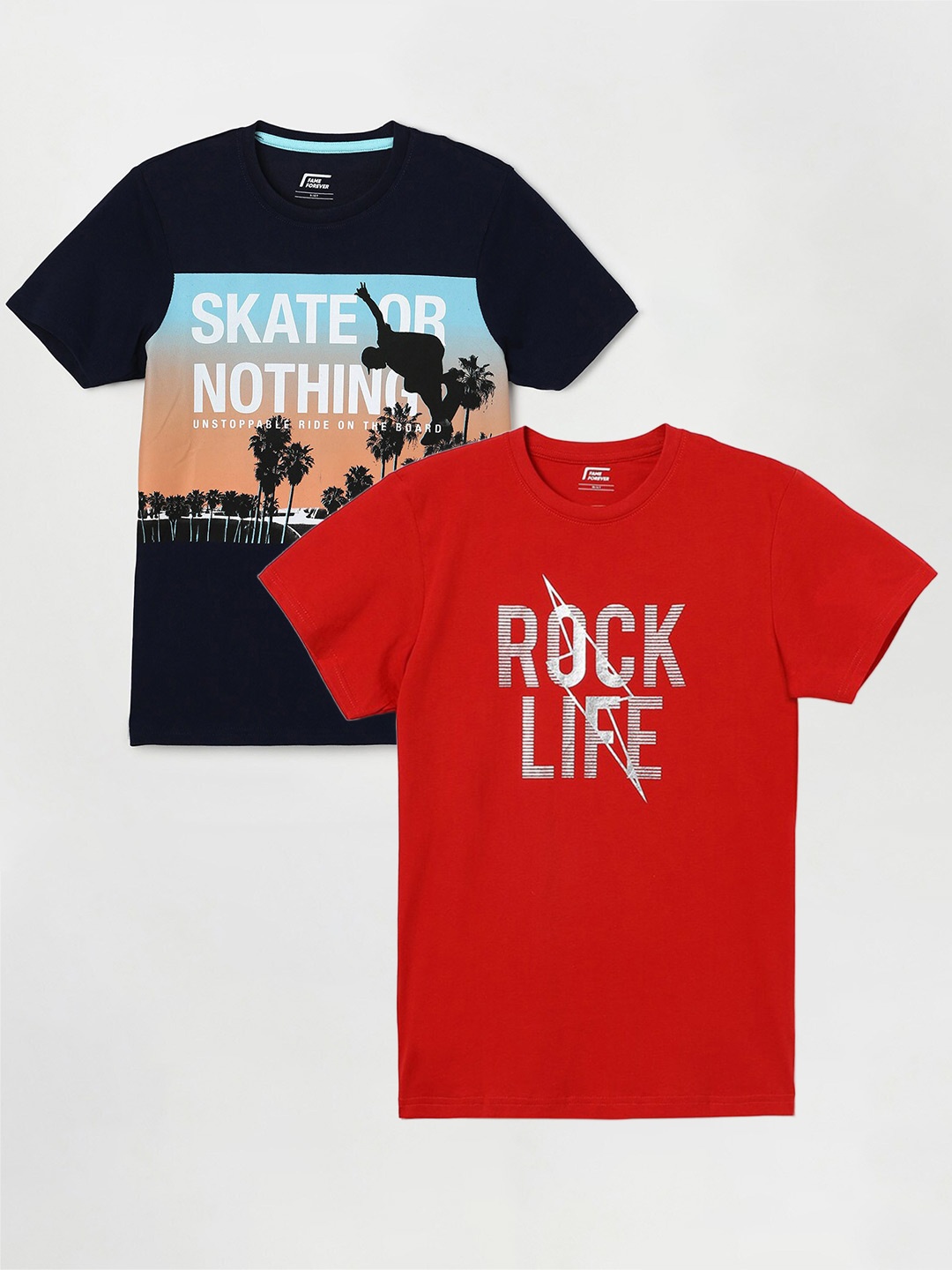 

Fame Forever by Lifestyle Boys Pack Of 2 Printed Cotton Casual T-Shirts, Red